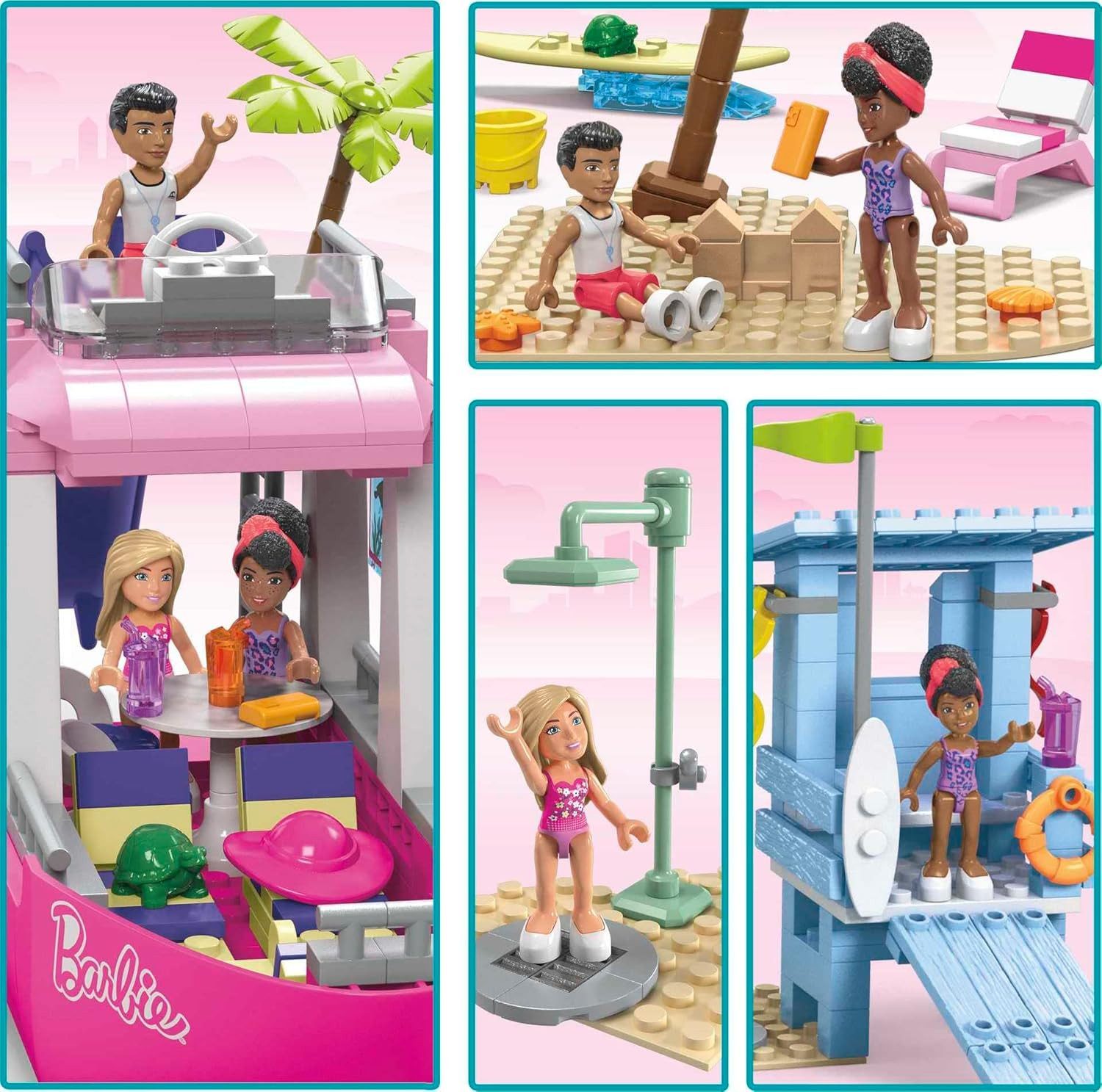 Mattel® Spielzeug-Auto Barbie Malibu Traumboot Bauset 317 Teilen + 3 Barbie Puppen 6+ HPN79