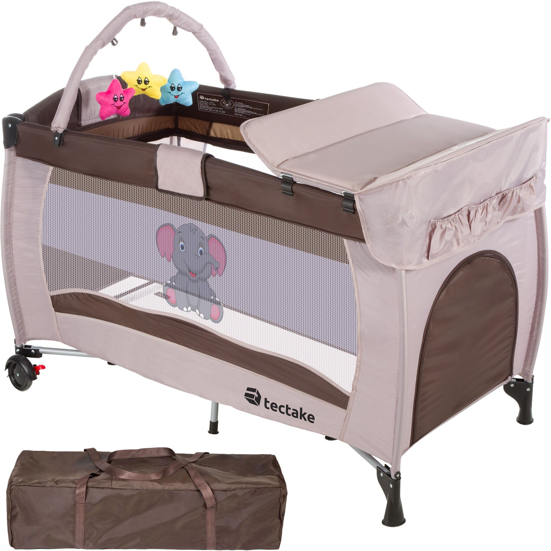 tectake BabyReisebett Kinderreisebett Elefant 132x75x104cm mit