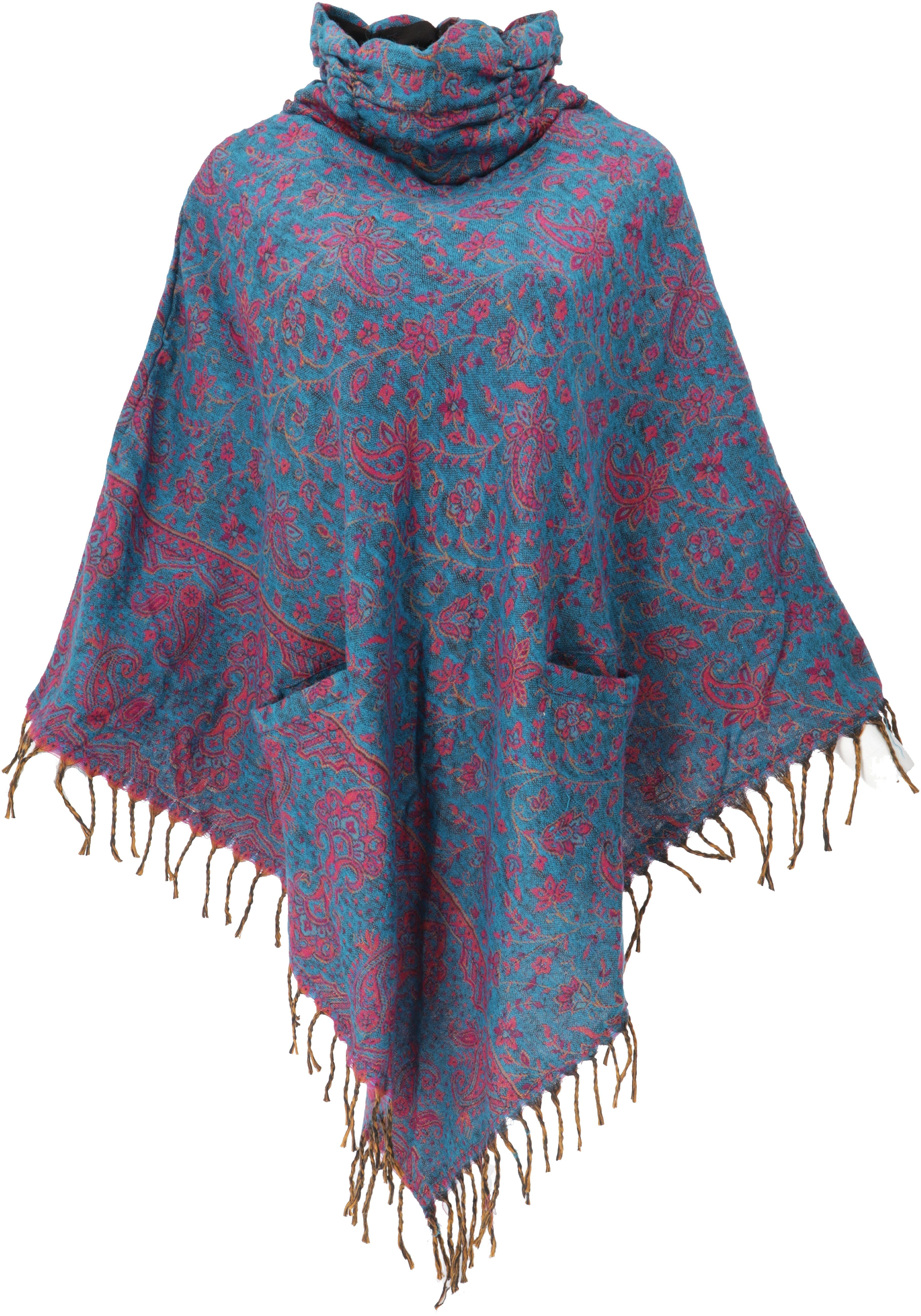 Guru-Shop Langjacke Poncho Hippie chic, langer Paisley Poncho mit..