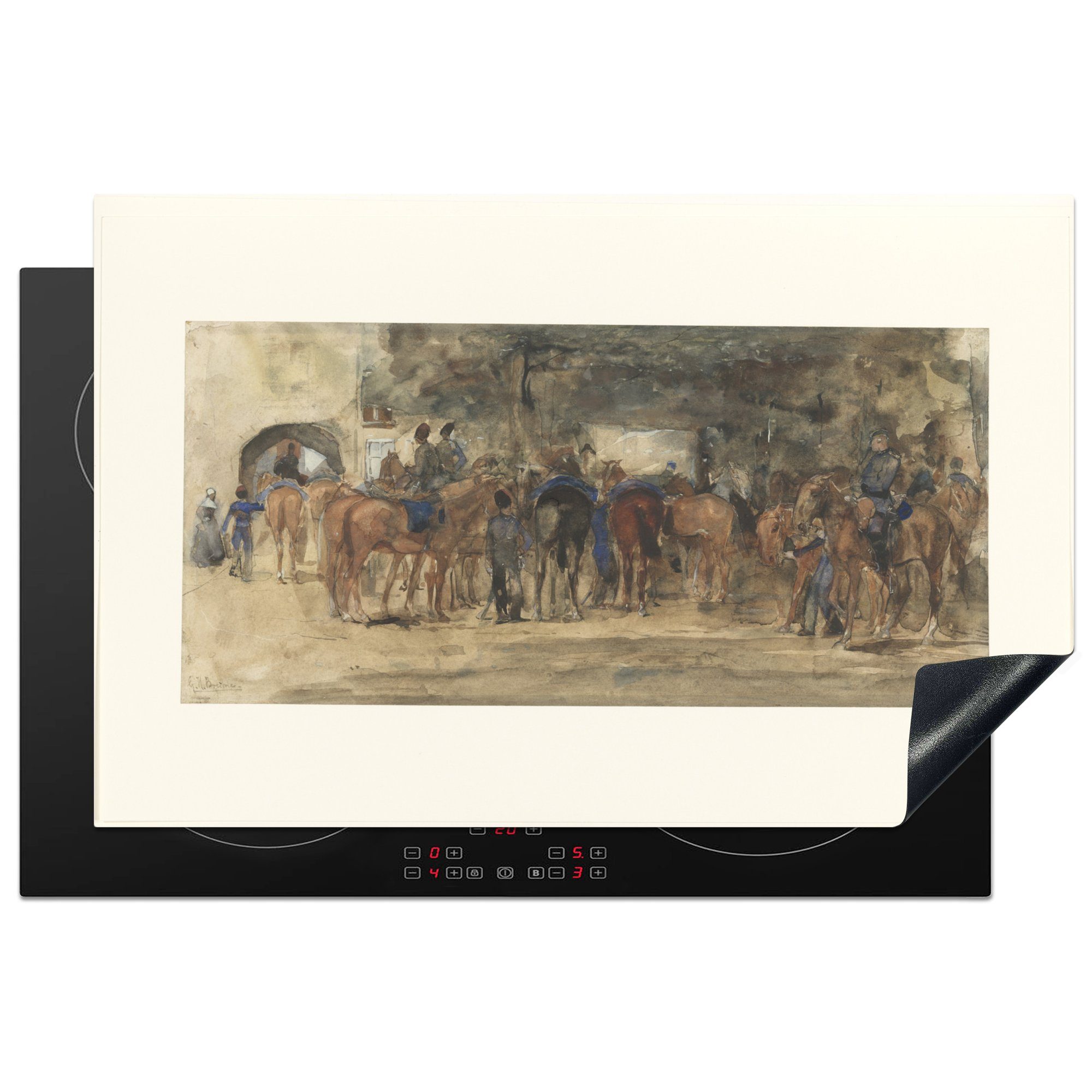 MuchoWow Herdblende-/Abdeckplatte Kavallerie in einem Karree - Gemälde von George Hendrik Breitner, Vinyl, (1 tlg), 81x52 cm, Induktionskochfeld Schutz für die küche, Ceranfeldabdeckung