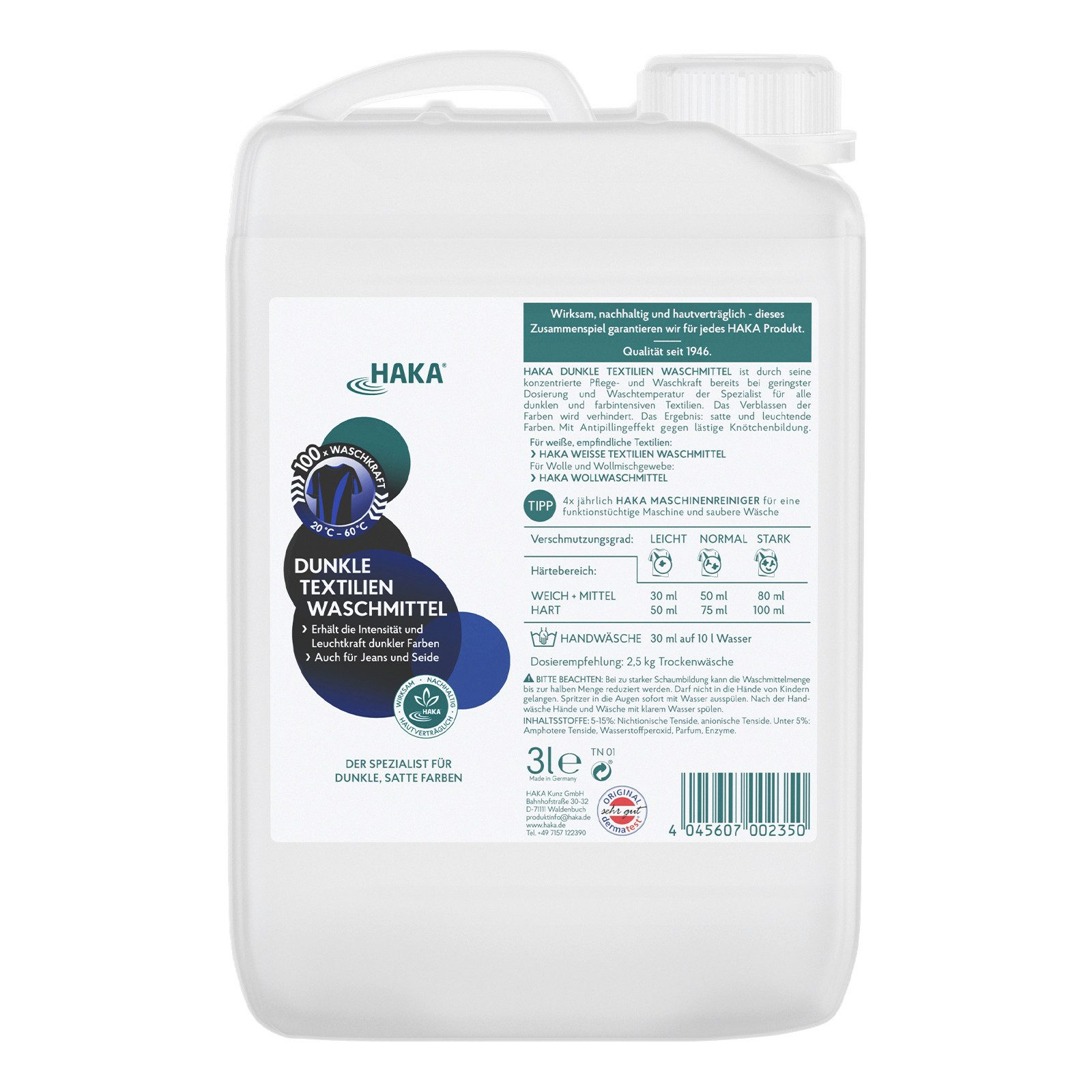 HAKA Dunkle Textilien Waschmittel Nachfüller 3l Spezialwaschmittel