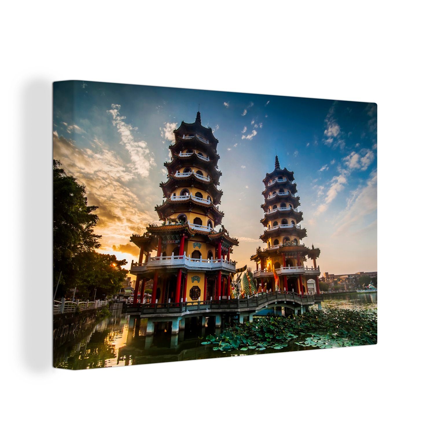 OneMillionCanvasses® Leinwandbild Dragon Tiger Tower Kaohsiung Wanddeko, Wandbild Aufhängefertig, St), cm (1 Taiwan, bei Leinwandbilder, in 30x20