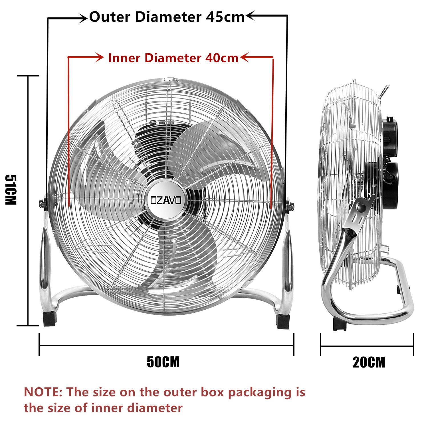 Windmaschine Bodenventilator Ventilator Ø35 Lüfter 54cm OZAVO Standventilator Eisen 45 OZ270,