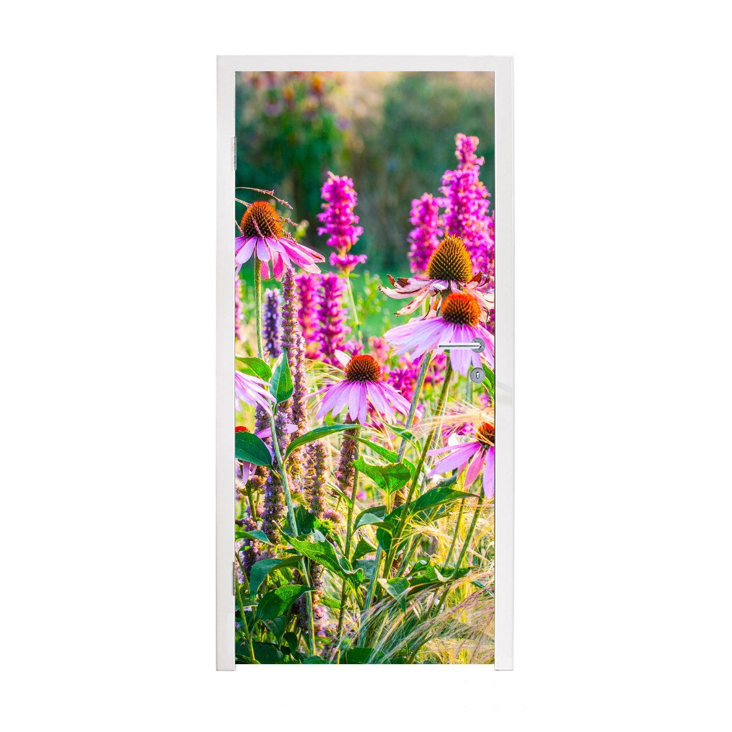 MuchoWow Türtapete Ziergras mit rosa Blüten, Matt, bedruckt, (1 St), Fototapete für Tür, Türaufkleber, 75x205 cm