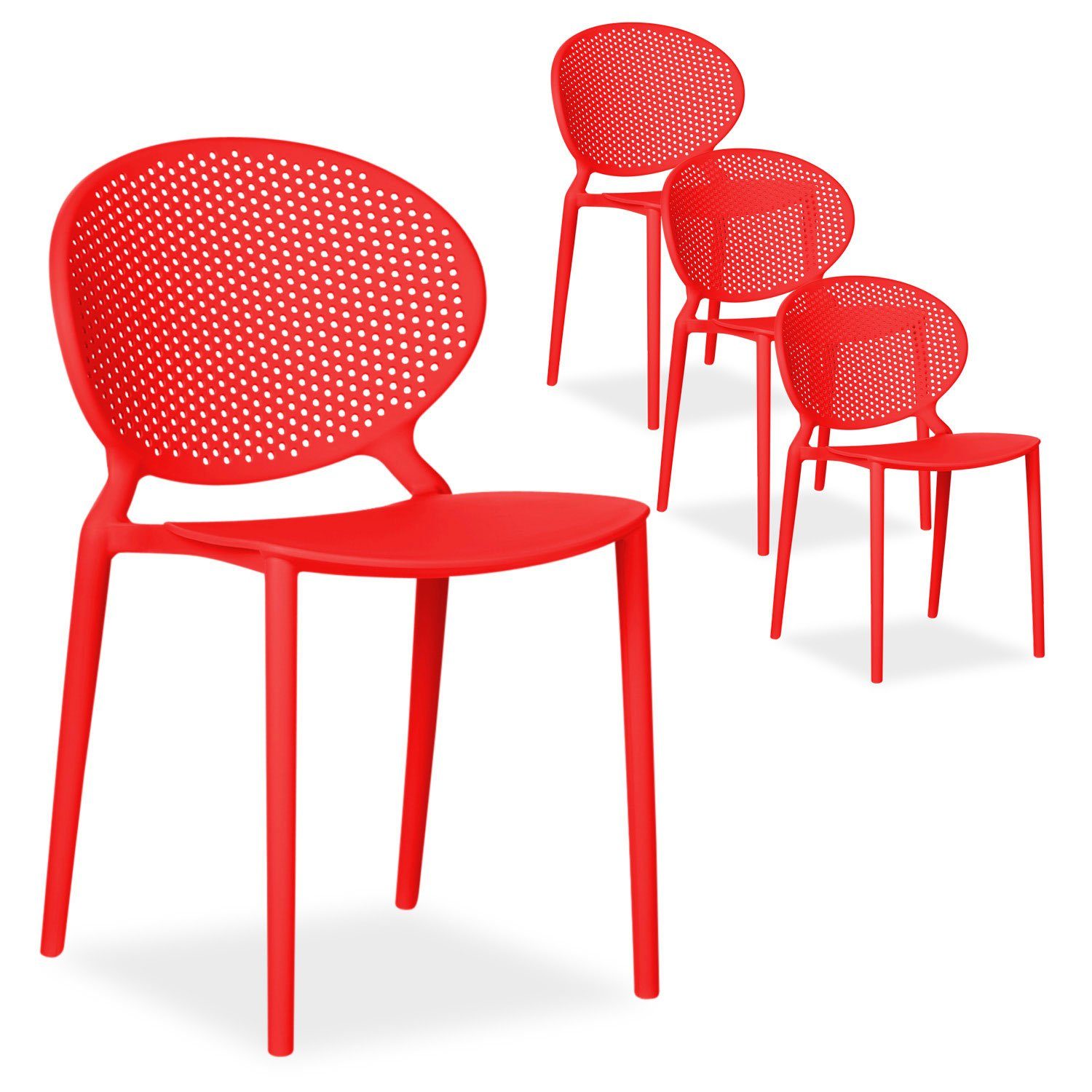 Homestyle4u Gartenstuhl stapelbar Kunststoff modern Muster Balkon Terrasse Küche stabil oval (1 St), Rot, Essstuhl