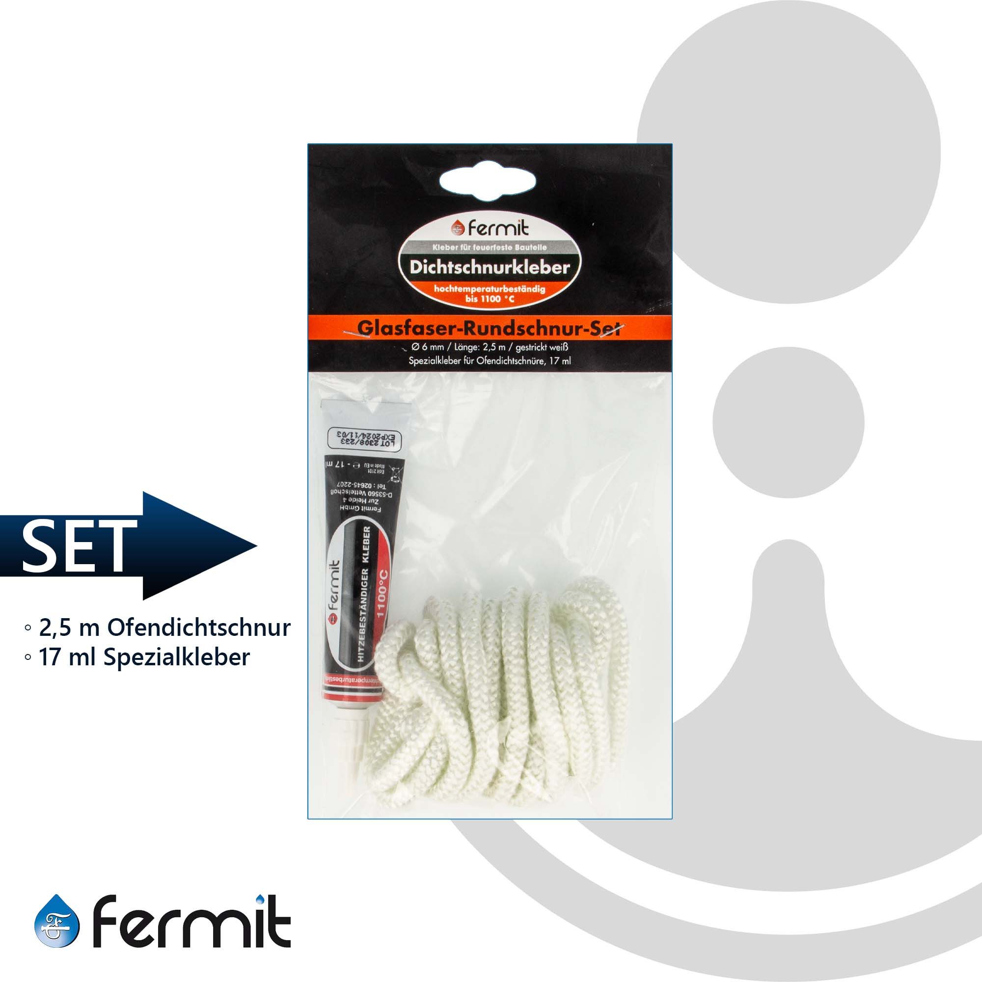 Fermit Dichtungsband Glasfaser Rundschnur-Set mit Spezialkleber günstig online kaufen
