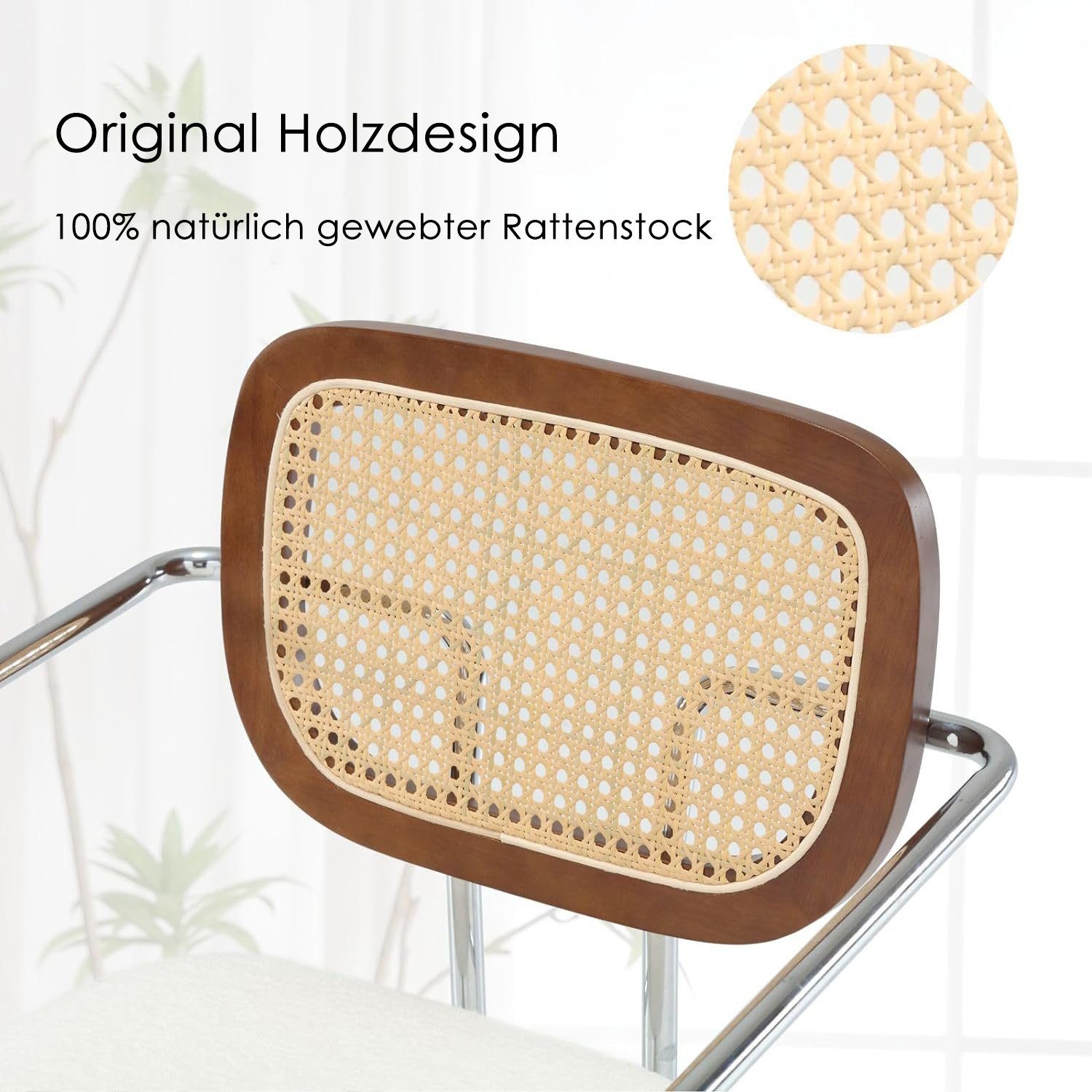 WAHSON OFFICE CHAIRS Esszimmerstuhl 2er Set Leinen Küchenstuhl Rattan geflochtene Rückenlehne