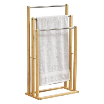 en.casa Handtuchhalter, Porsange Handtuchständer mit 3 Stangen aus Bambus 46x24x84cm