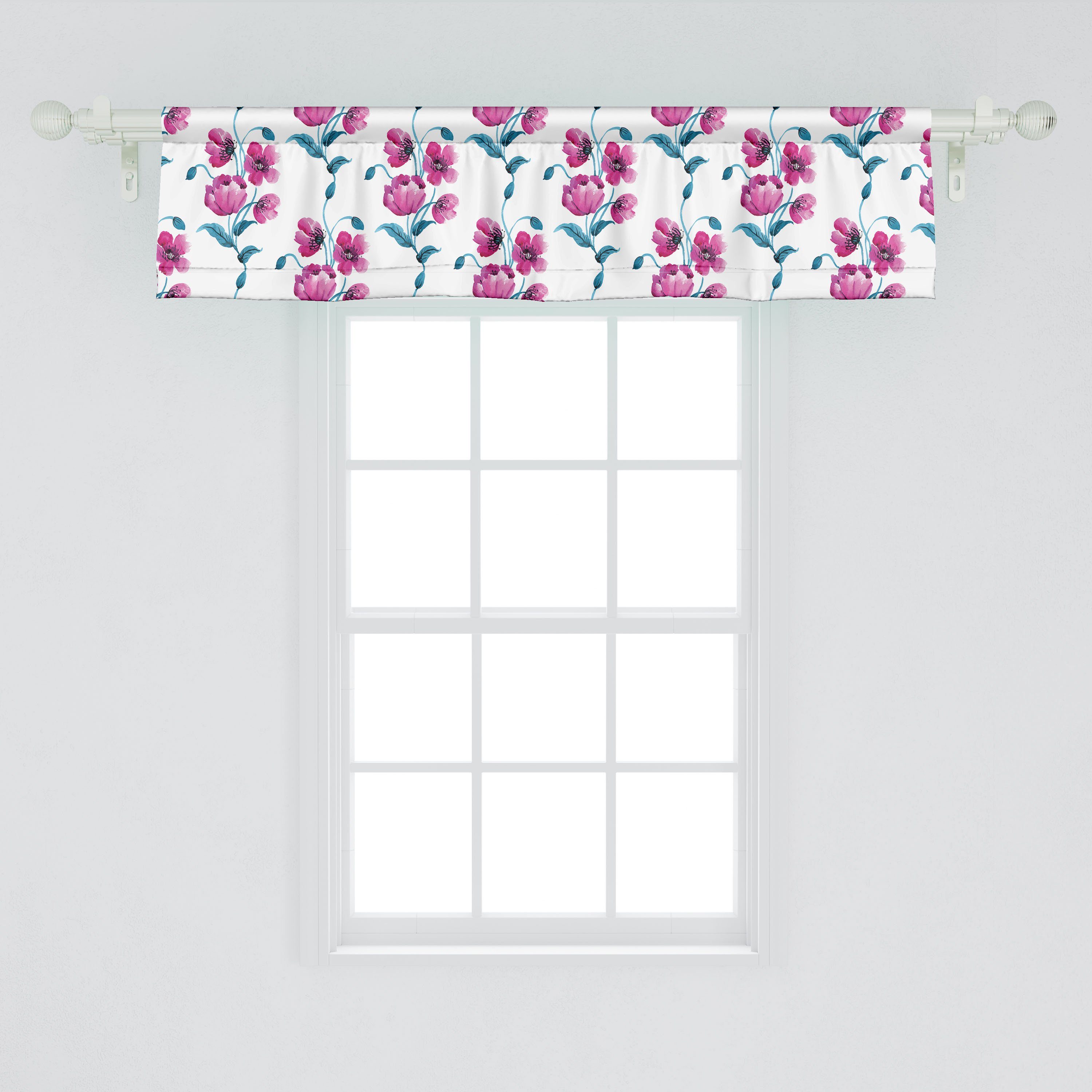 Scheibengardine Vorhang Volant für Küche Abakuhaus, Dekor Microfaser, Schlafzimmer Jahrgang Blätter mit Knospen Poppies Stangentasche