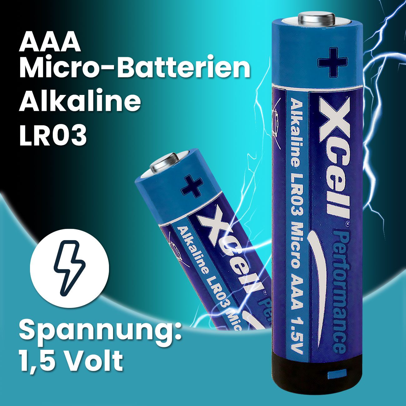 XCell AAA Micro-Batterien (LR03): 1,5V Alkaline für langanhaltende Energie Batterie, (100 St), Optimal für Geräte mit gleichbleibendem Energieverbrauch