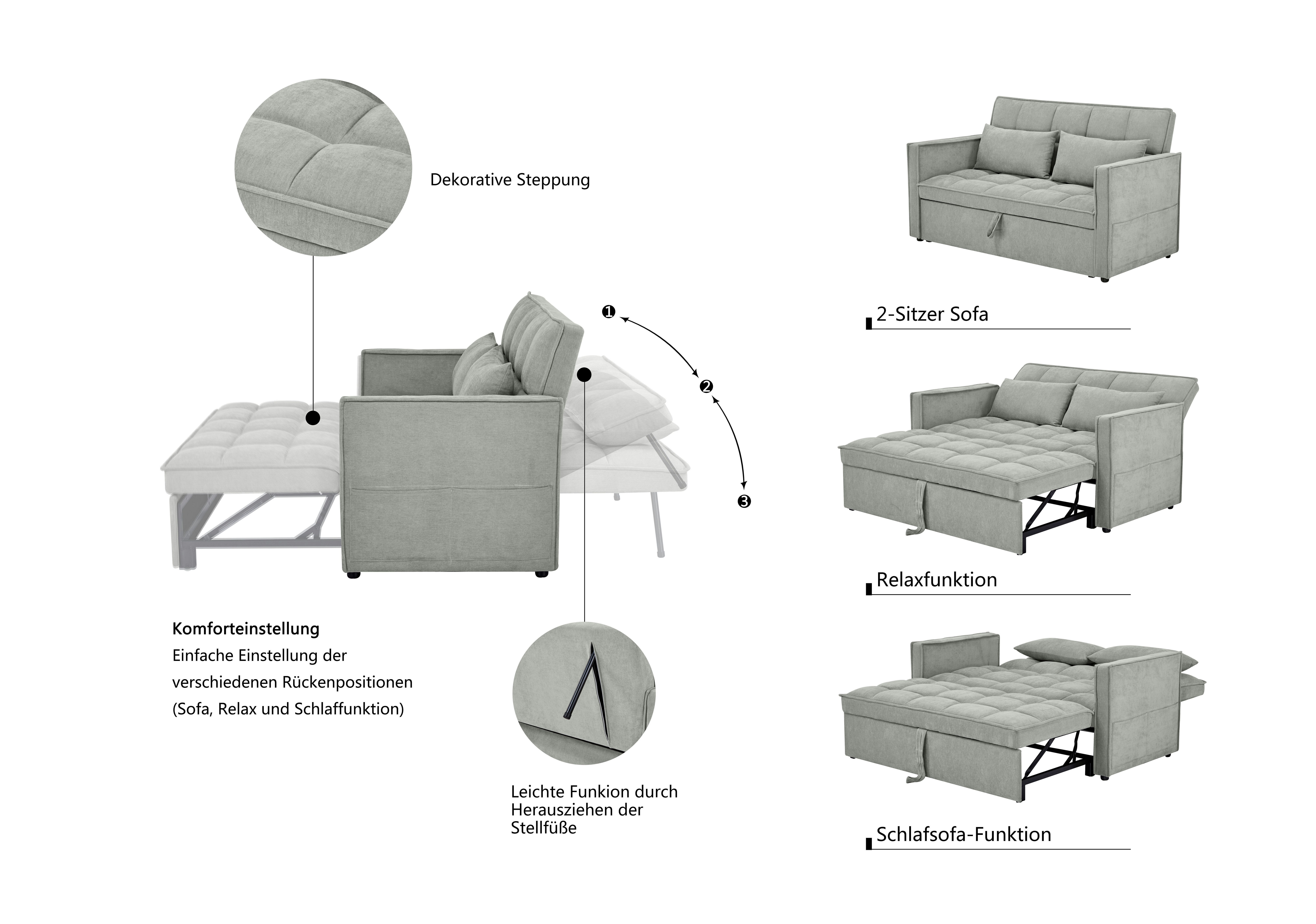 OTTO home Schlafsofa STEFFO, 159 cm, 2-Sitzer, mit verstellbarer Rückenlehne, Klappmechanismus, Feinstruktur-Bezug, natürliche Farben