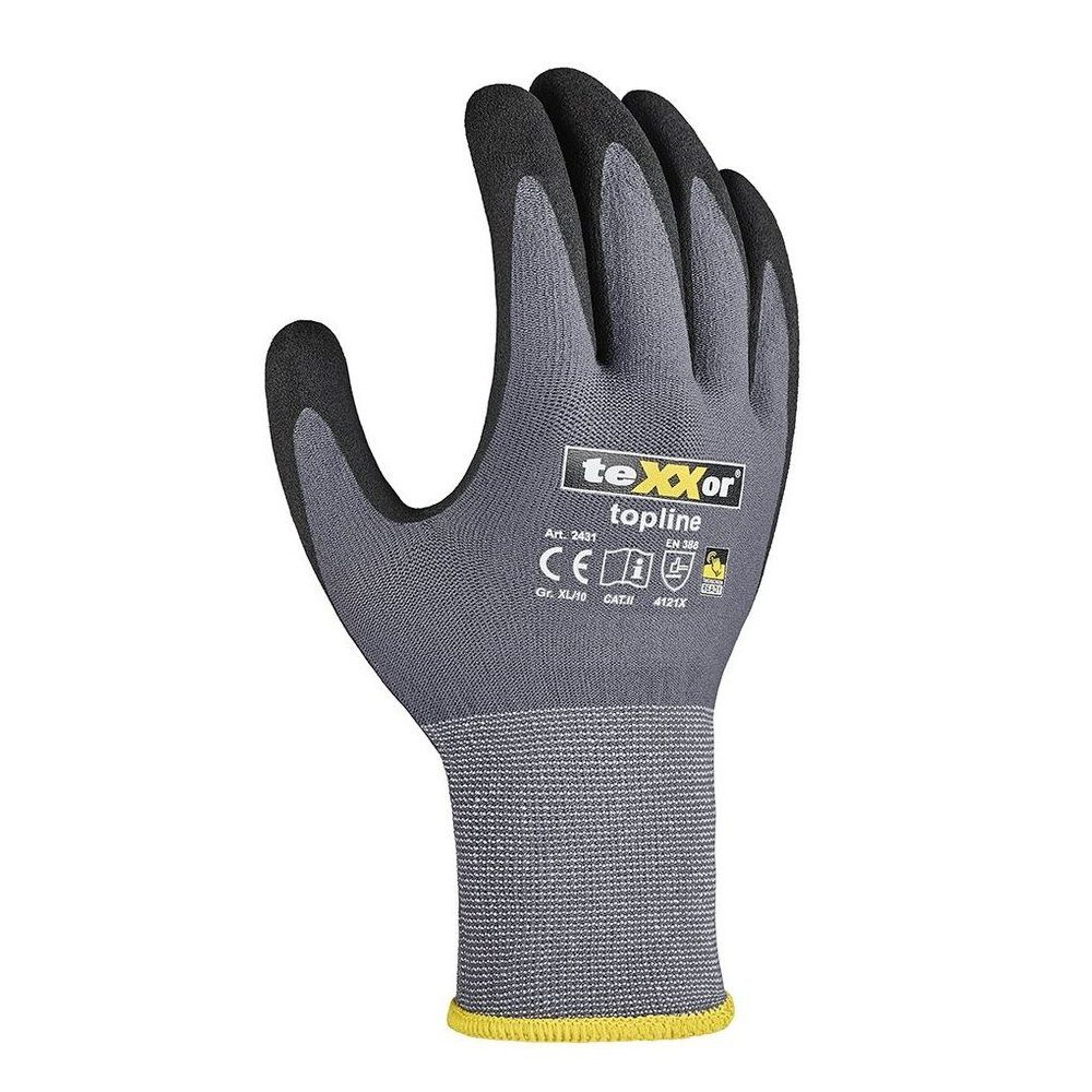 teXXor Arbeitshandschuh-Set Topline Nylon Strickhandschuhe Nitril Beschichtet