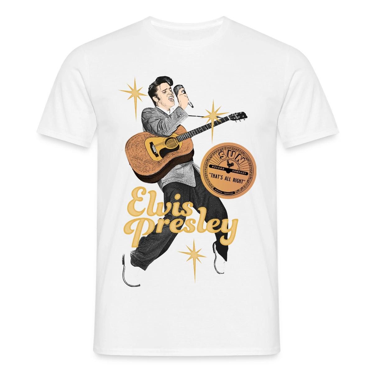 Spreadshirt T-Shirt Elvis Presley Mit Girarre Und Mikrofon Männer T-Shirt (1-tlg)