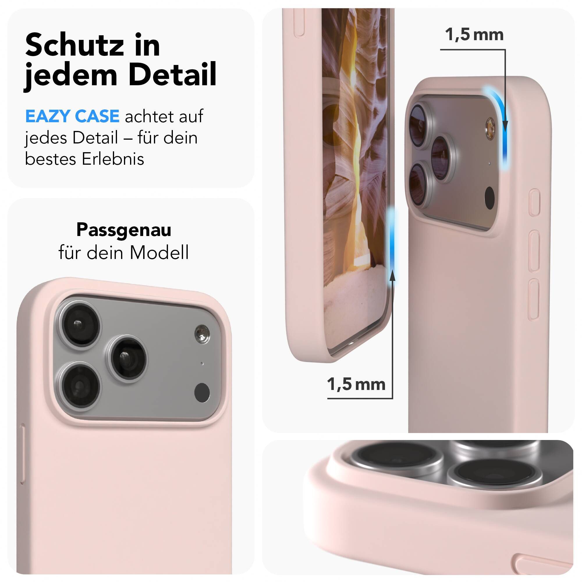 EAZY CASE Handyhülle für Apple iPhone 17 Pro Max Hülle Silikon 6,9 Zoll, Schutzhülle mit Kameraschutz stoßfest Bumper Case Rose – Bild 3 von 5