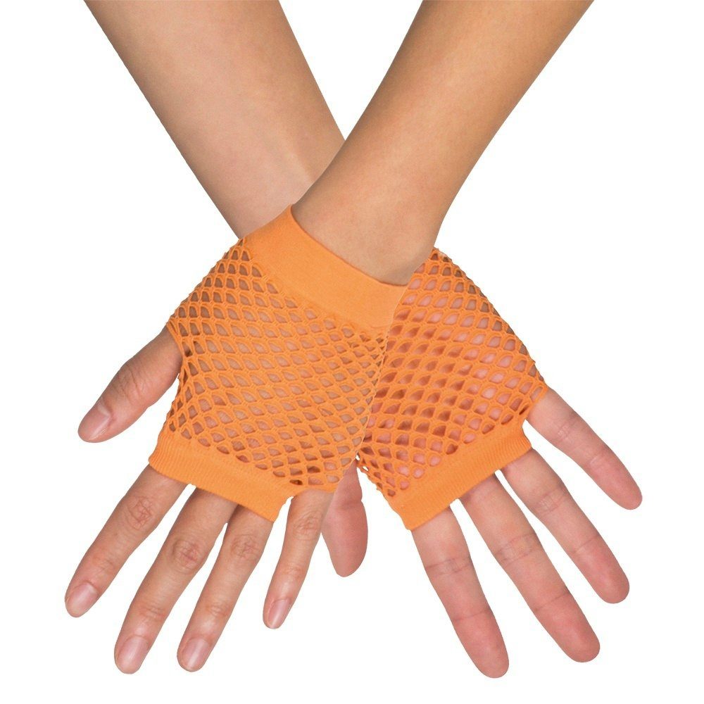 Kostüm Kurze Fingerlose Netzhandschuhe 'New York', Neon