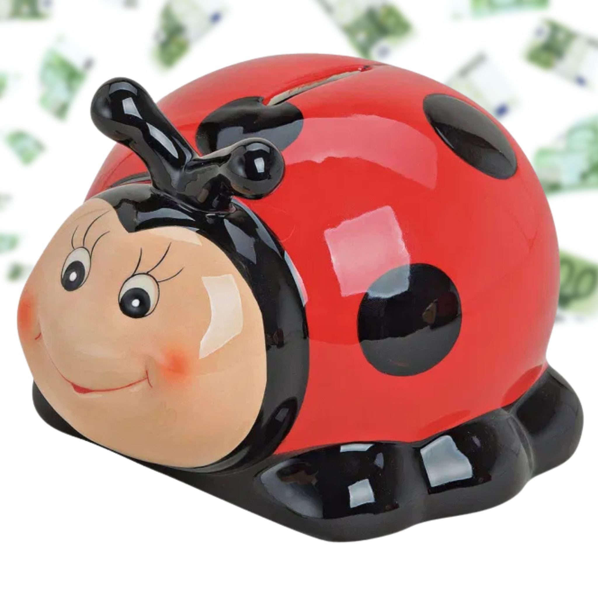 matches21 HOME & HOBBY Spardose Lustige Spardose Marienkäfer schwarz rot 12 cm mit Schlüssel, Keramik Kinder Sparbüchse abschließbar