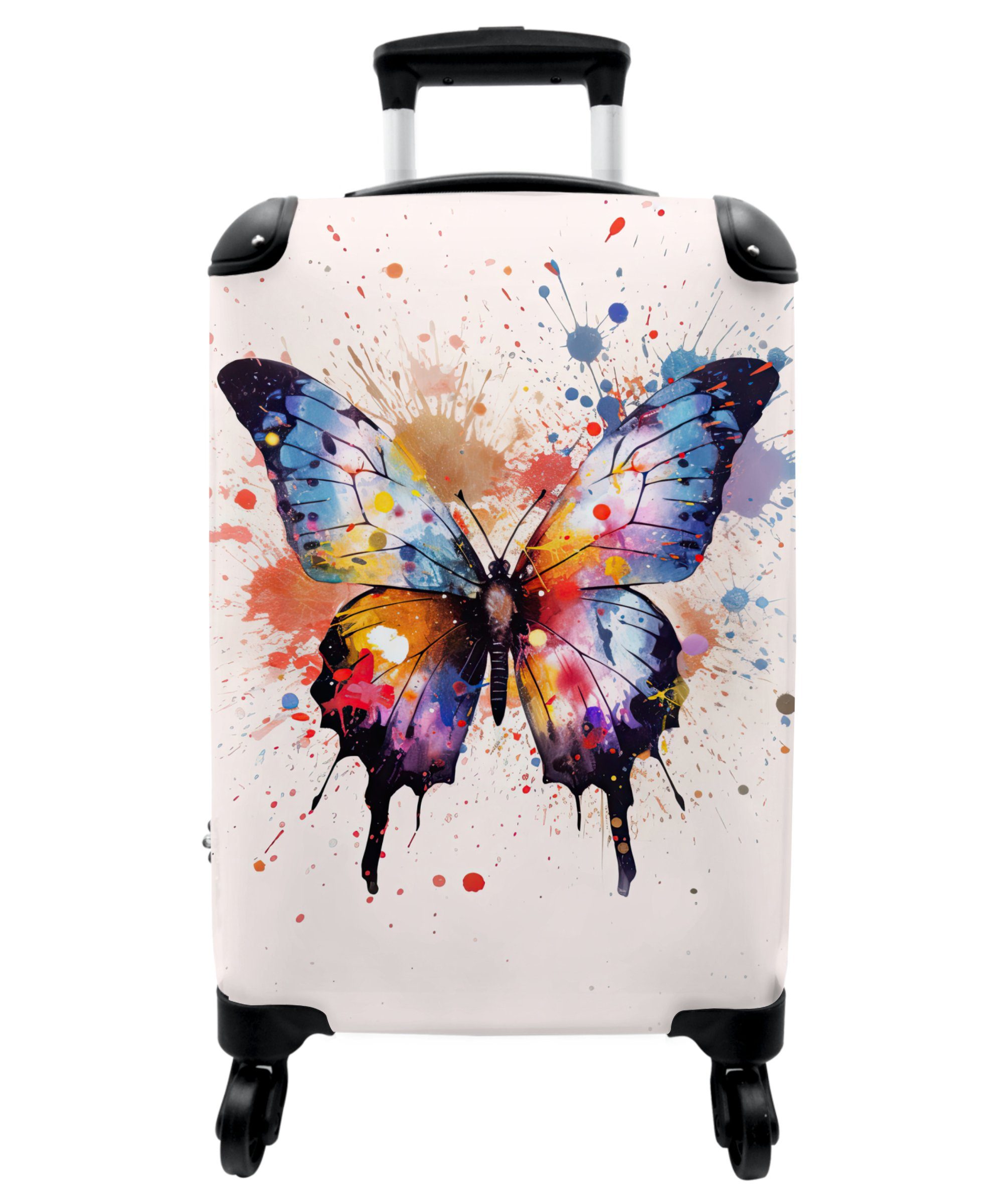 NoBoringSuitcases.com© Handgepäckkoffer 55x35x20cm Schmetterling - Wasserfarben - Design - Tiere, 4 Rollen, Handgepäck Trolley Rollkoffer Kleine Reisekoffer mit 4 Rollen - Cabin