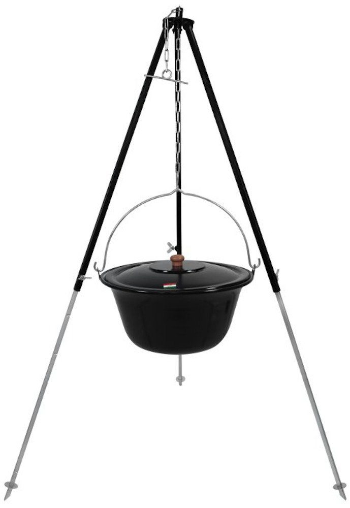 Grillplanet Schwenkgrill Gulaschkessel Dreibein Set 15 Liter 130 cm hoch und Deckel, Set