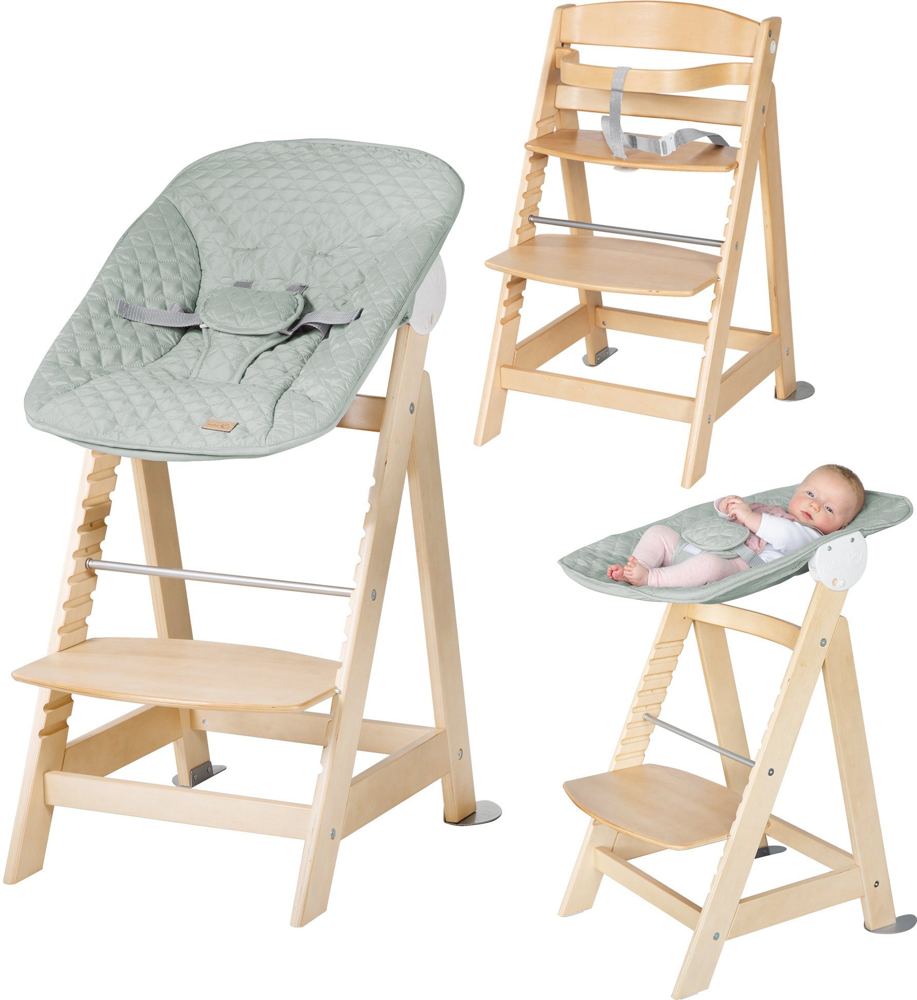 roba® Hochstuhl Treppenhochstuhl 2-in-1 Set Style, Born Up, mit Neugeborenen-Aufsatz
