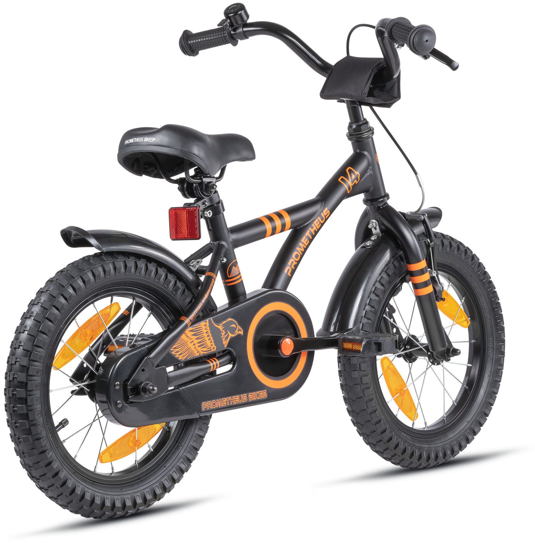 PROMETHEUS BICYCLES Kinderfahrrad HAWK 14 Zoll ab 4 Jahre, 1 Gang, Junge Mädchen Fahrrad Kinder mit Rücktrittbremse Stützräder