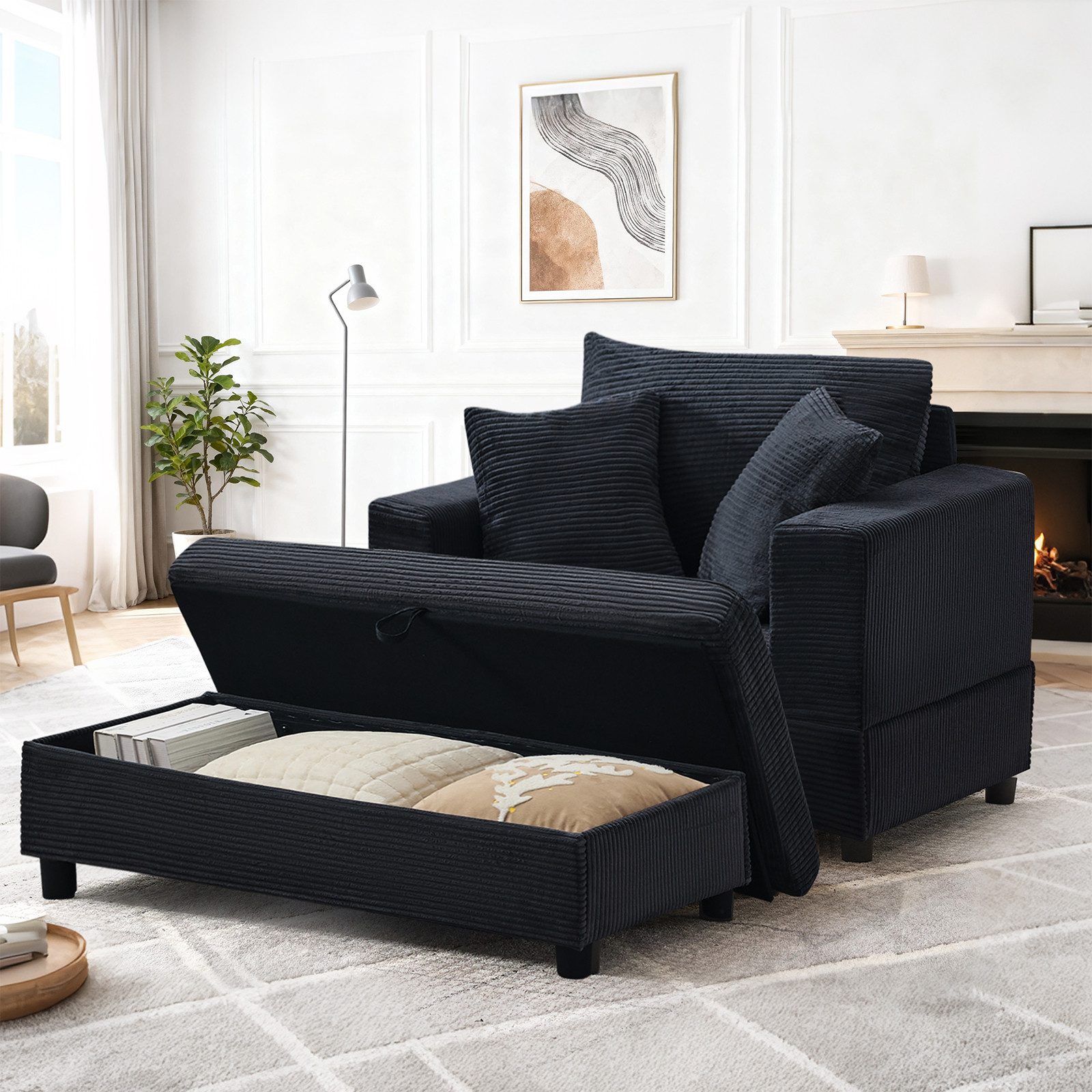Odikalo Loungesofa Sofas wohnzimmer Einzelsofa Chaiselongue mit Fußablage & Stauraum, Lounge-Sofa mit 3 Kissen für Wohnzimmer & Schlafzimmer Komfortabel, kompakt und platzsparend