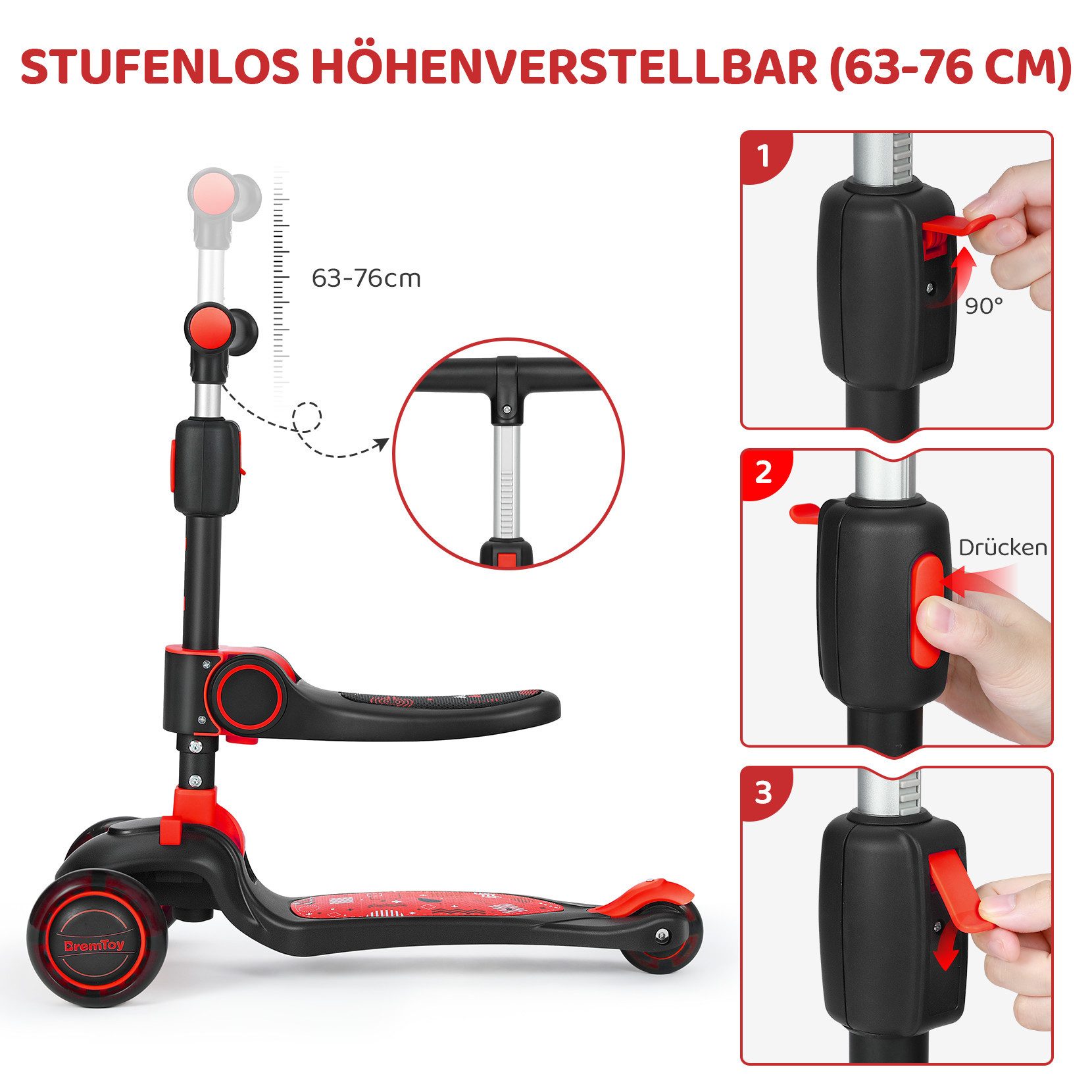 BremToy Dreiradscooter Kinderroller Tretroller Faltbar Scooter 1-8 Jahren