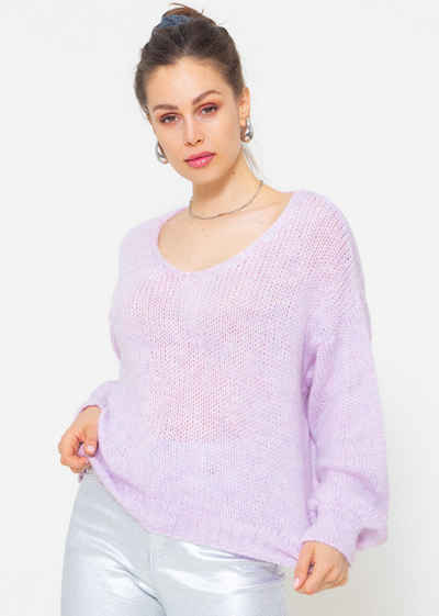 SASSYCLASSY Strickpullover Lässiger Pullover mit V-Ausschnitt Oversize Pullover aus weichem Grobstrick - Made in Italy