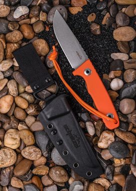 Battle Merchant Universalmesser Schnitzel TRI Orange, feststehendes Outdoormesser mit G10-Griff, inkl. Kydex-Scheide mit Dangler-Trageystem