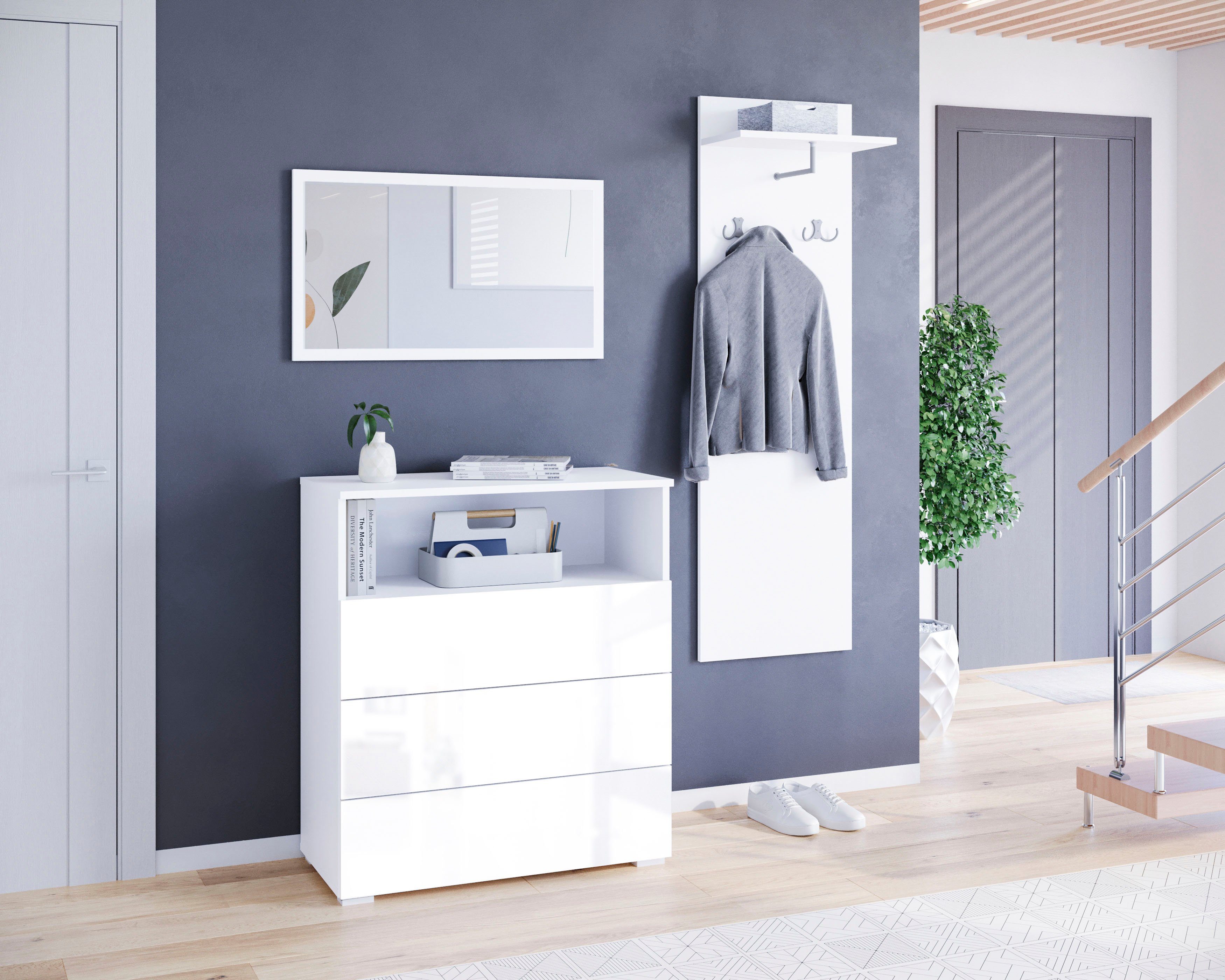 OTTO home Garderoben-Set PARIS/ TOKYO, (Komplett-Set, 3-St), Garderoben- Set Breite 140cm, hochkant oder quer montierbar Spiegel