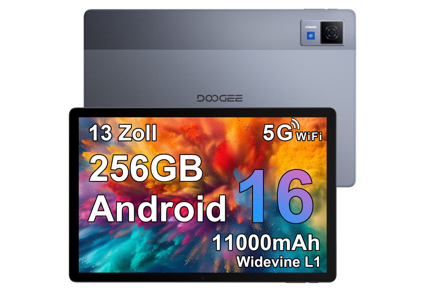 DOOGEE U13 Android 16, 32GB RAM+256GB ROM (2TB TF), 11000mAh Tablet (13", 256 GB, Android 16, 13MP+5MP, 5G WiFi, Widevine L1, GPS, Face ID, OTG)