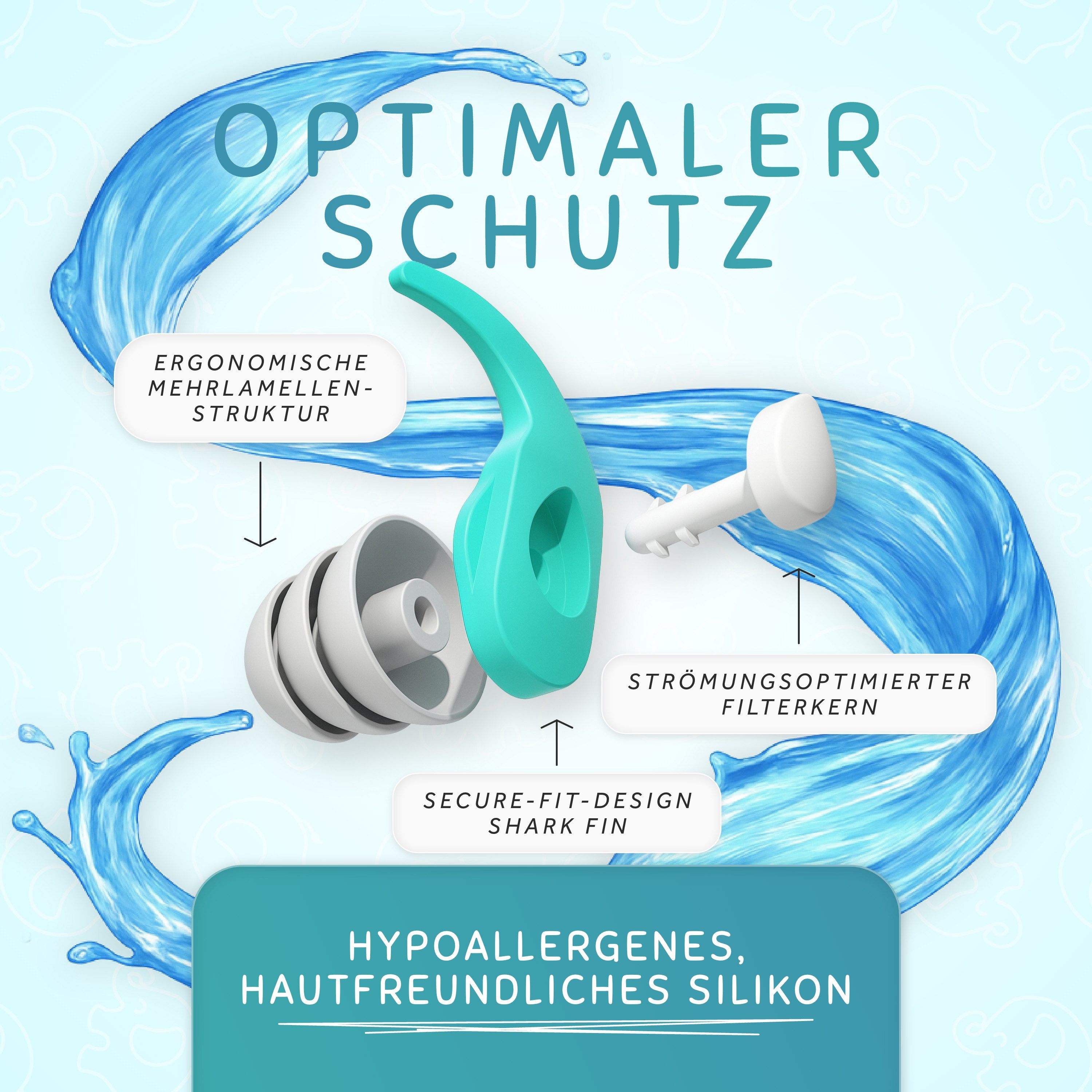 Schallwerk Schwimm-Ohrstöpsel SCHALLWERK ® Water+ Wasserdichte Ohrstöpsel – Wiederverwendbar