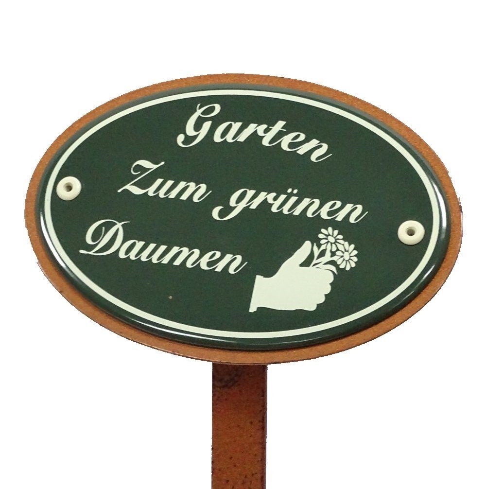 (Packung) Beetstecker, Erdspieß Linoows Gartenstecker 50 grünen Emaille mit "Garten Gartenstecker Daumen" Emaille Kräuterschild, cm zum Gartenstecker