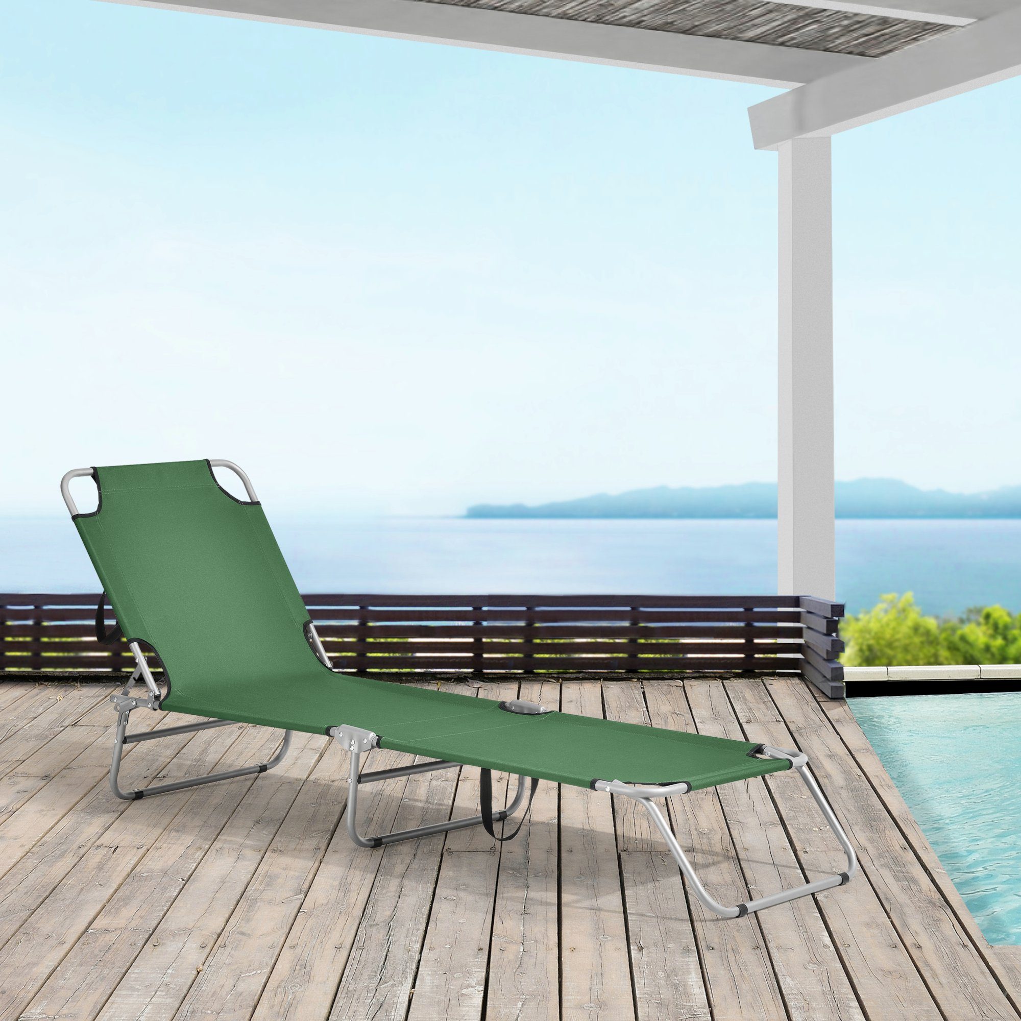 ® Sonnenliege 190cm dunkelgrün mit Sonnendach Gartenliege Strandliege casa.pro 