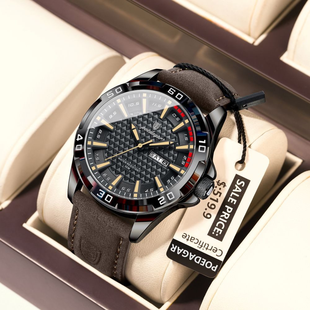 POEDAGAR Quarzuhr Poedagar 895 Herrenuhr – Stilvoll und sportlich, Lederarmband 6 Farben