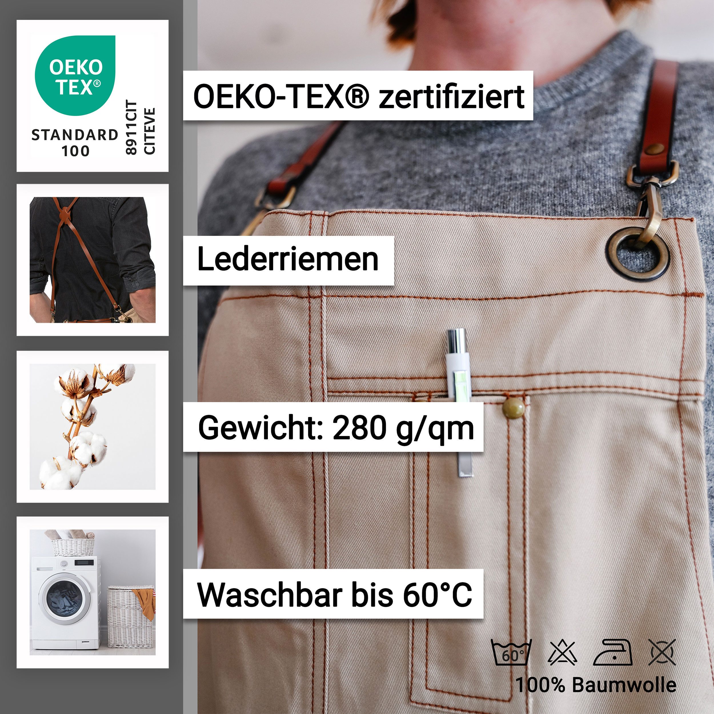 ZOLLNER Kochschürze, 70 x 95 cm, 100% Baumwolle, vom Hotelwäschespezialisten