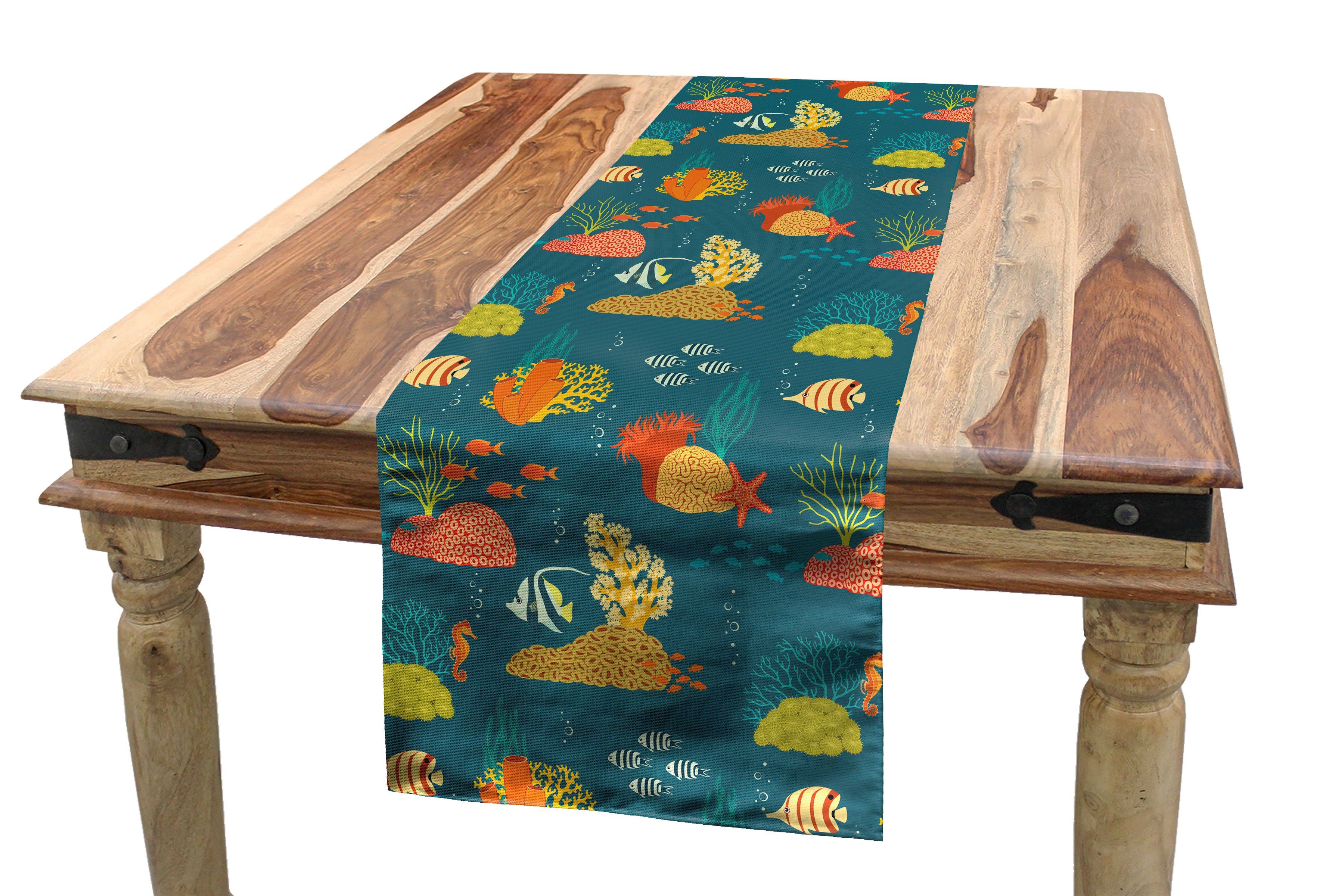 Abakuhaus Tischläufer Esszimmer Küche Rechteckiger Dekorativer Tischläufer, Unter dem Meer Korallen Habitat