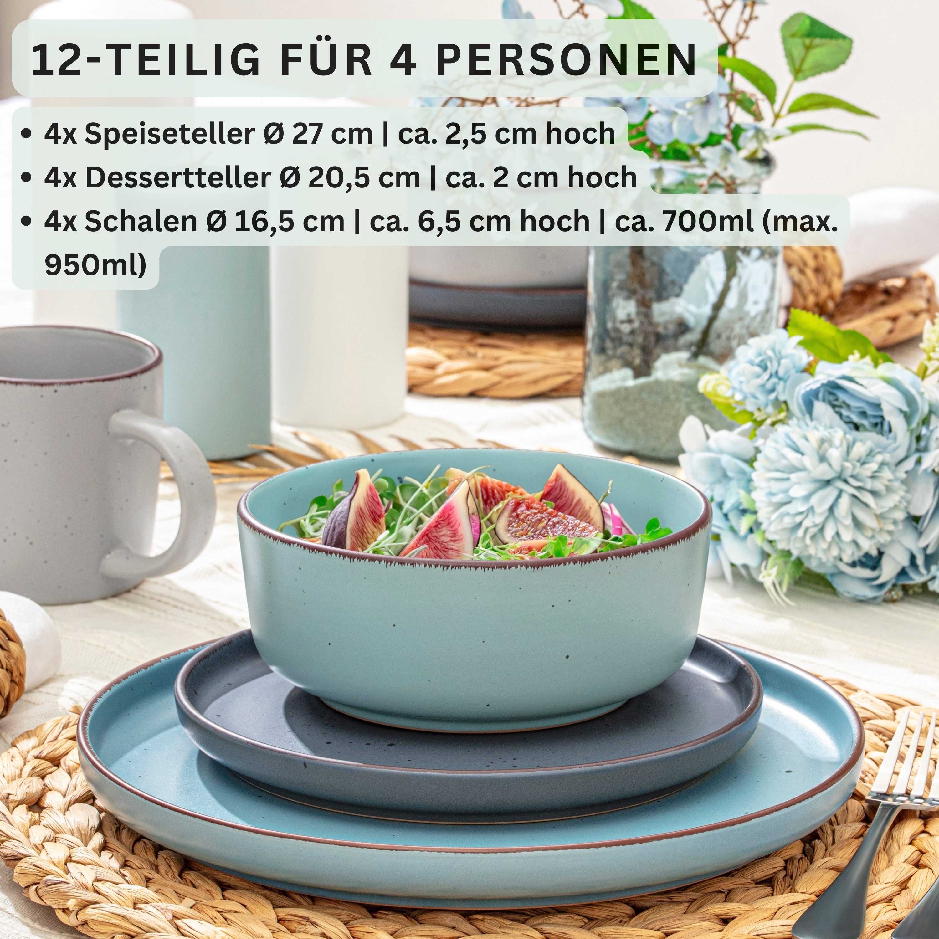 SÄNGER Geschirr-Set Bombay (12-tlg), 4 Personen, Steingut, Bombay Sky Shades, Handmade, Erweiterbar, VALUE COLLECTION