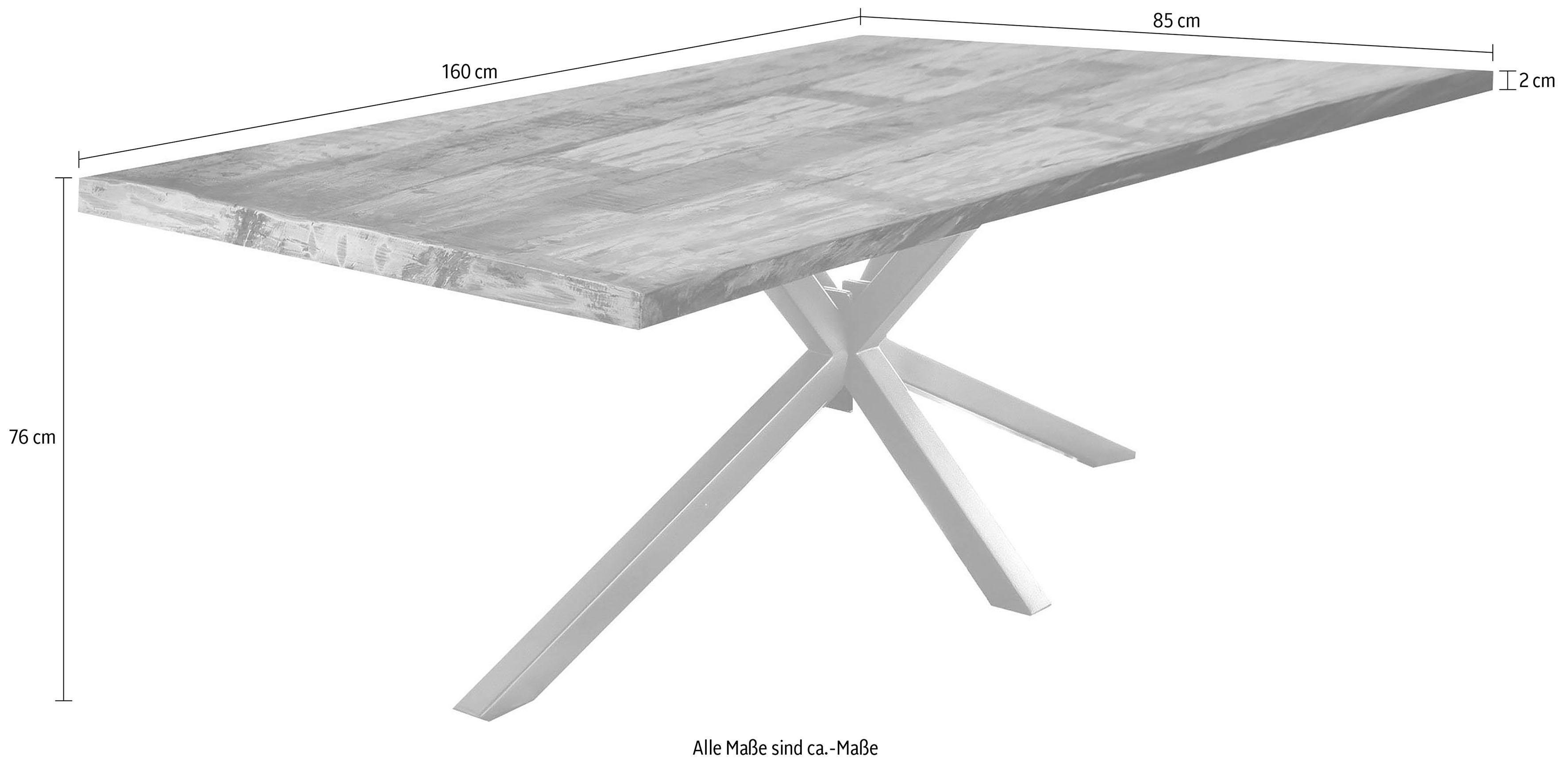 SIT Esstisch Riga Altholz Massivholz mit Stern-Gestell & Unikat-Charakter, Massives Altholz mit markantem Stern-Gestell