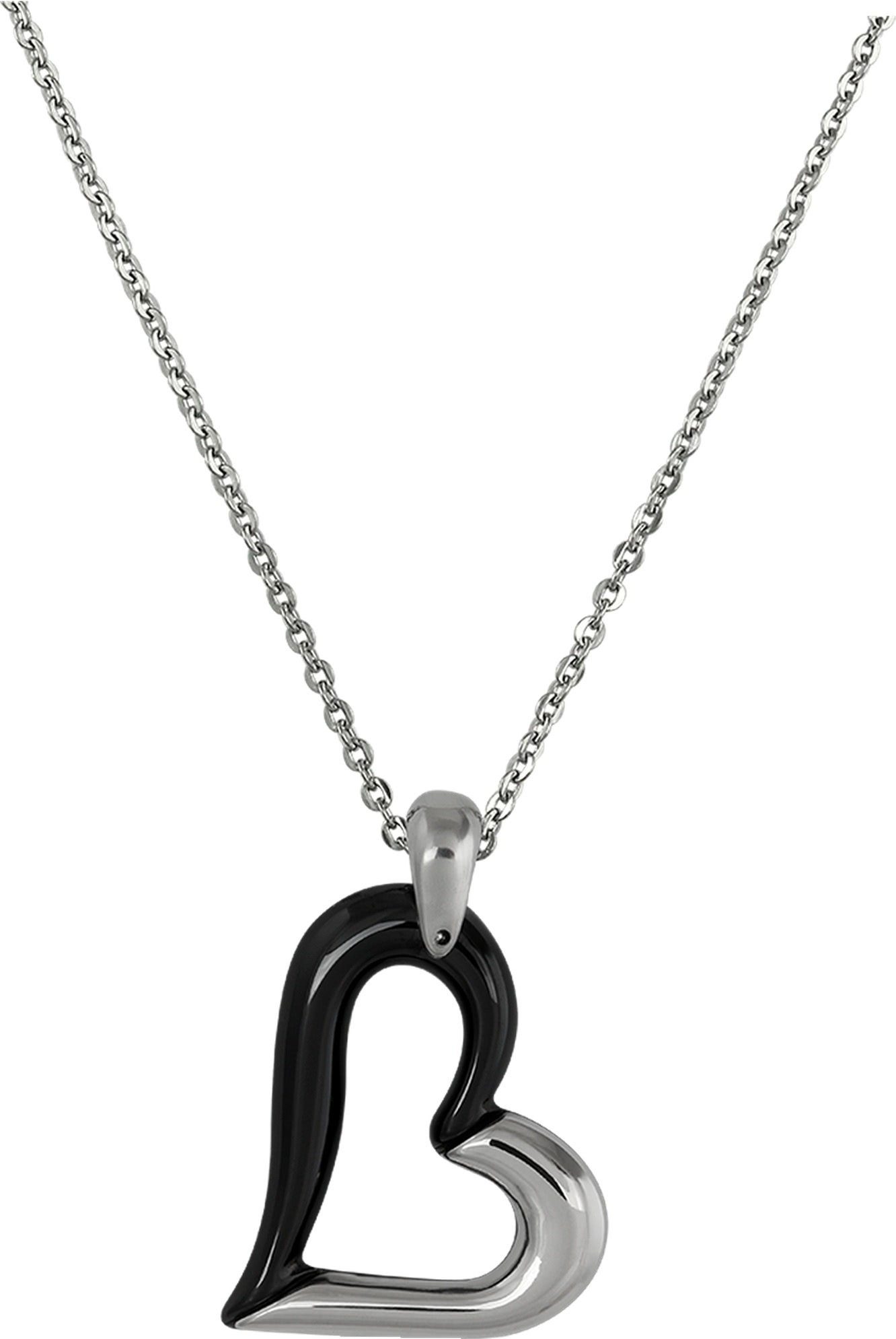 Amello Edelstahlkette Amello Herz Halskette silber schwarz (Halsketten, Halskette), Damen Halsketten (Herz) aus Edelstahl (Stainless Steel)
