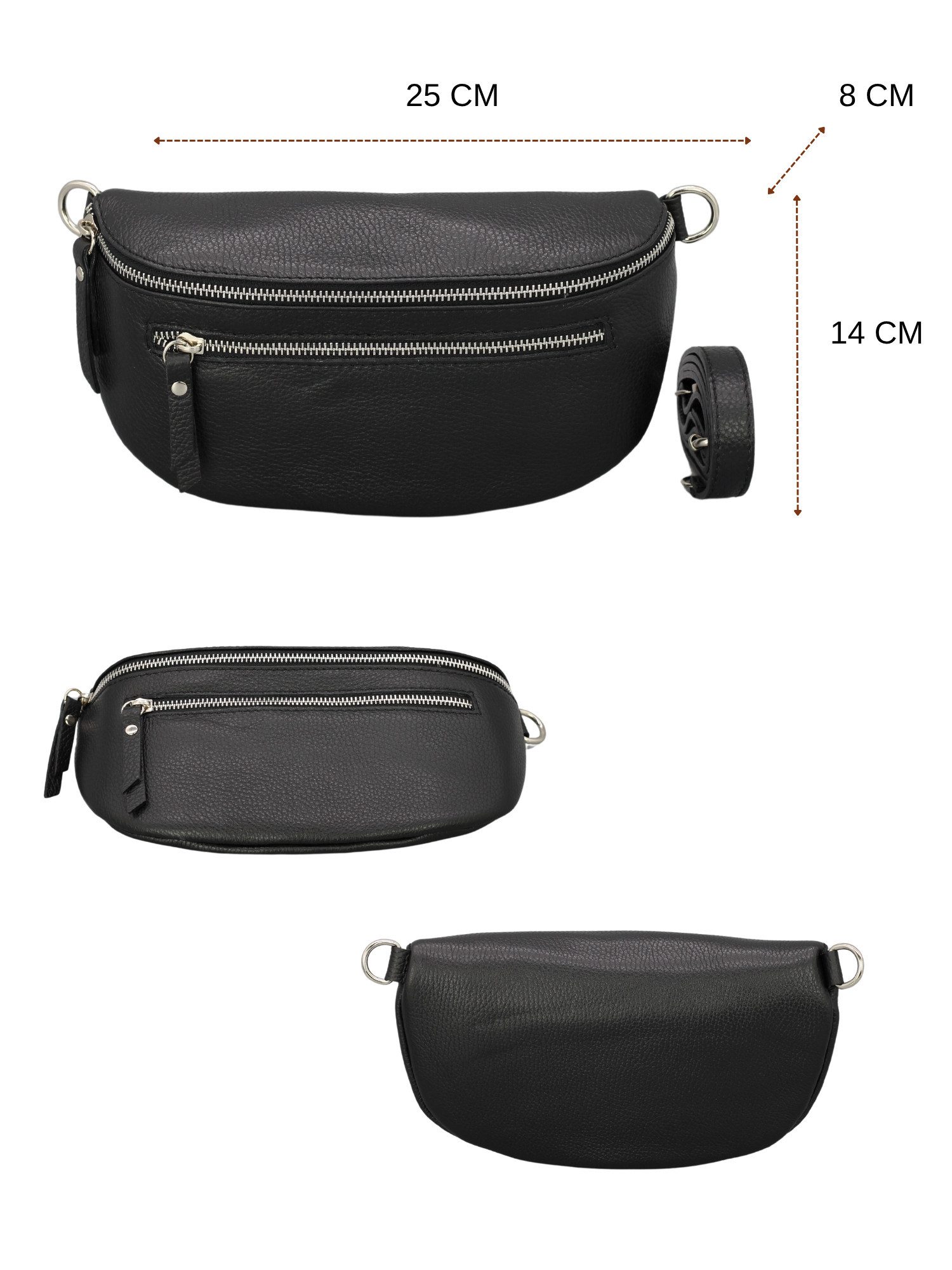 BRISE TASCHE Schultertasche Lucia Damen Leder-Bauchtasche – Echtleder, Made in Italy (Einzelartikel, Gurt separat erhältlich), Reißverschlussfächer, Kompakte Größe, Handgefertigt in Italien