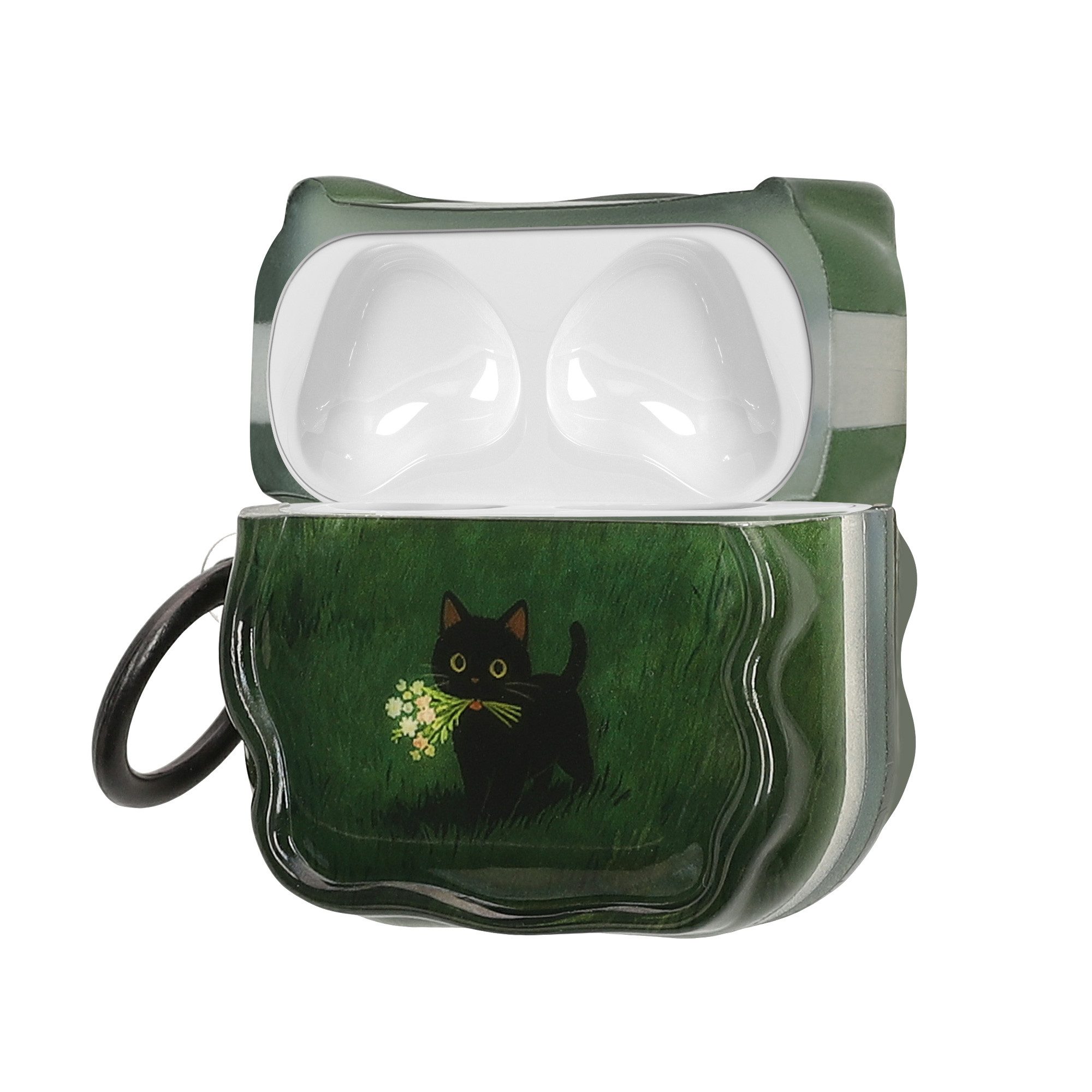 kwmobile Kopfhörer-Schutzhülle In-Ear Kopfhörer Case für Apple Airpods 4, Hülle mit Karabiner - Headphones Case - Blumenpflücken Katze Design