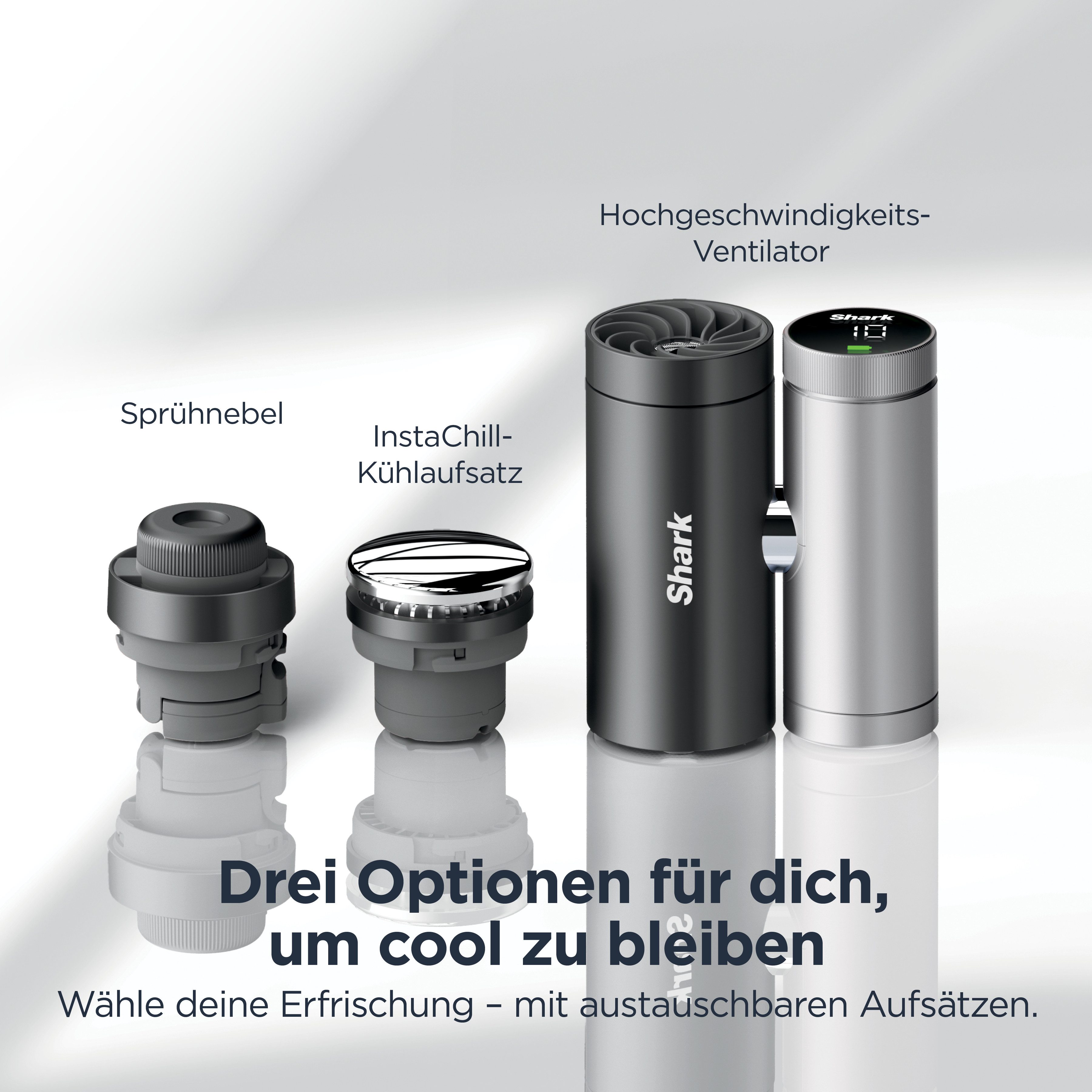 Shark Handventilator FA022EU ChillPill, 3-in-1 Erfrischungssystem, Abkühlung mit HydroGo Sprühnebel, InstaChill-Kühlplatte