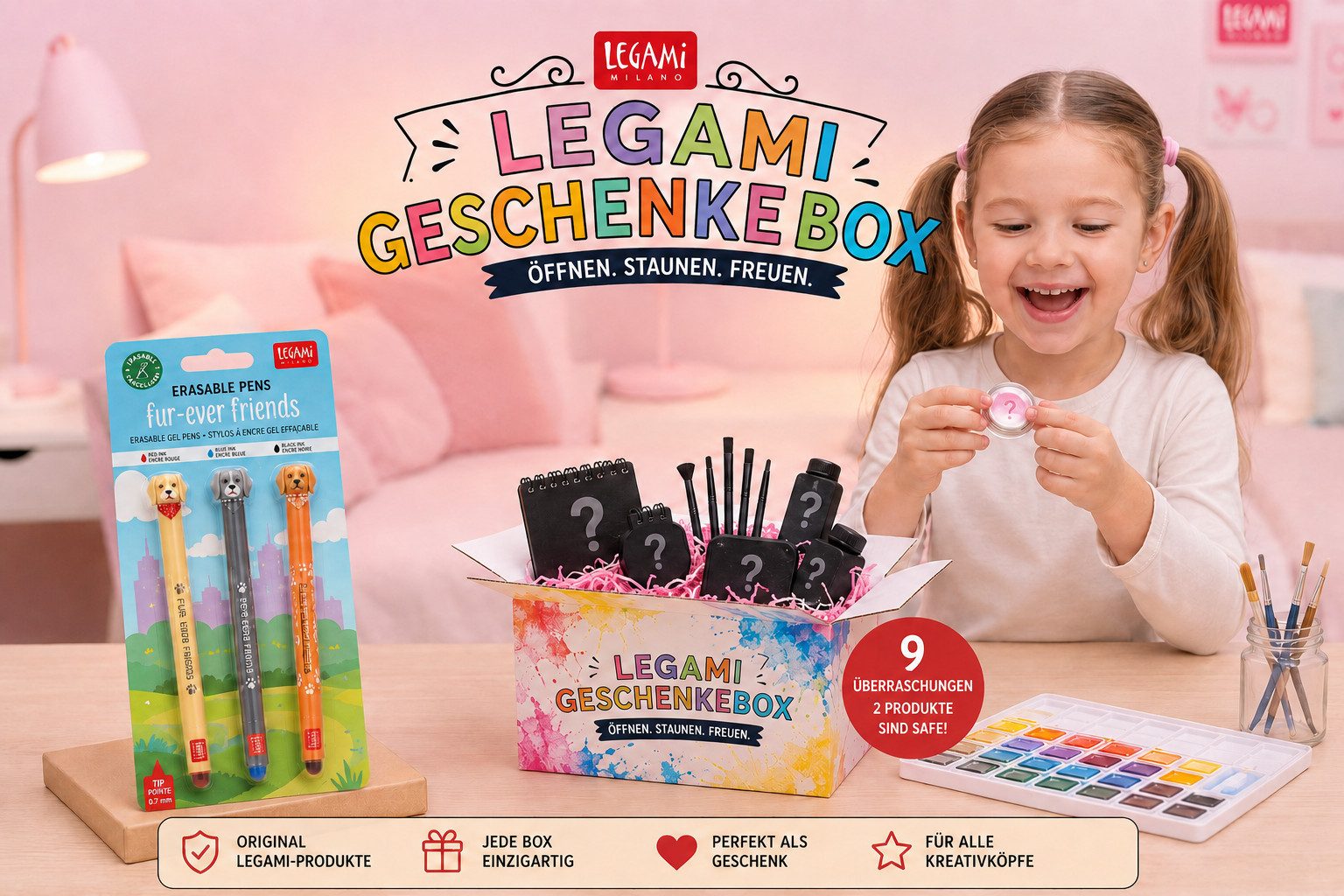 Legami Kreativset LEGAMI Geschenkset 9-teilig inkl. Gelschreiber mit Hunde-Motiv