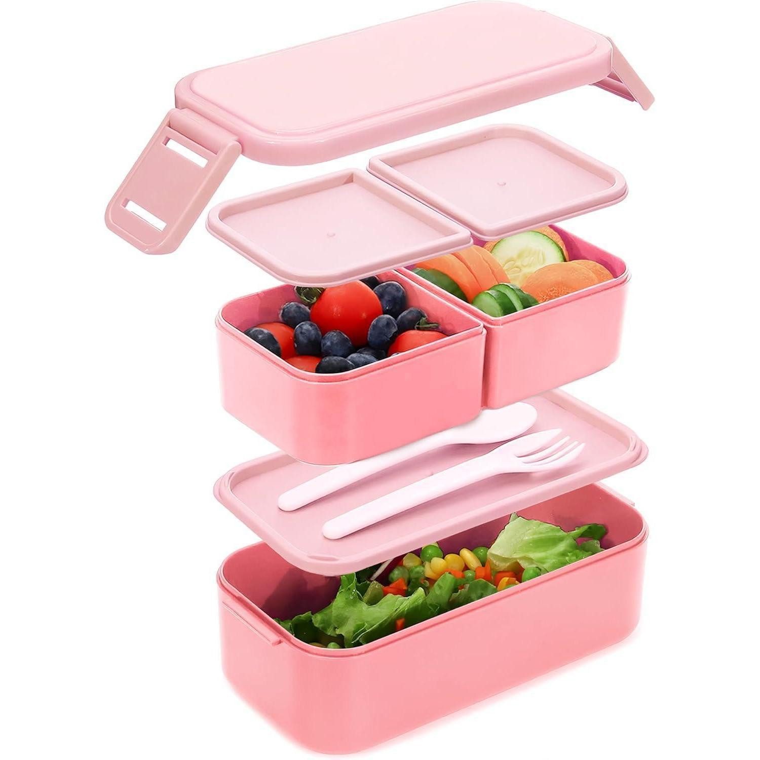 Aufbewahrungsbox Brotdose Kinder 1400ML Lunchbox 3 Fächer Besteckset Bento box Mädchen