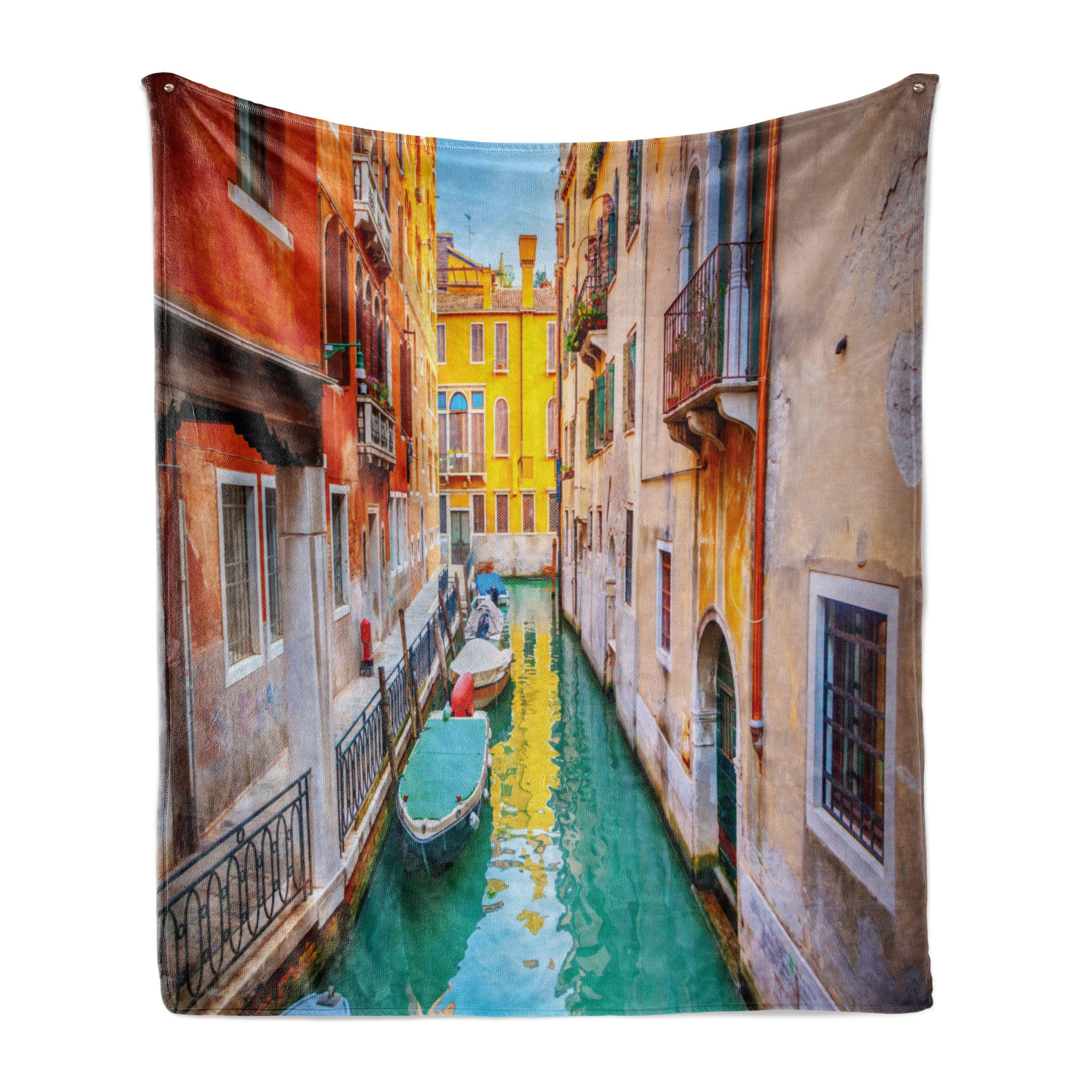 Wohndecke Gemütlicher Plüsch für den Innen- und Außenbereich, Abakuhaus, Venedig Vibrant Canal Gondeln