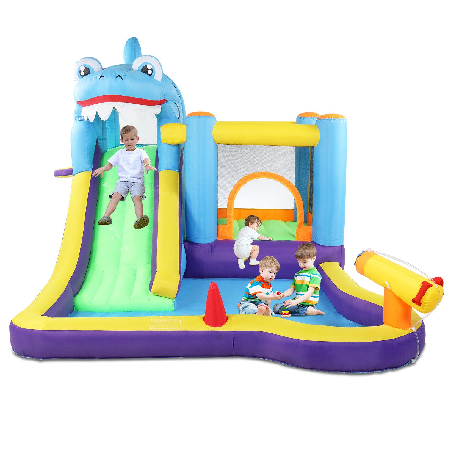 LALAHO Hüpfburg Springburg mit Rutsche Wasserrutsche Wasserpark Gebläse, 350x300x225cm , für Kinder 3 bis 8 Jahre, für drinnen und draußen