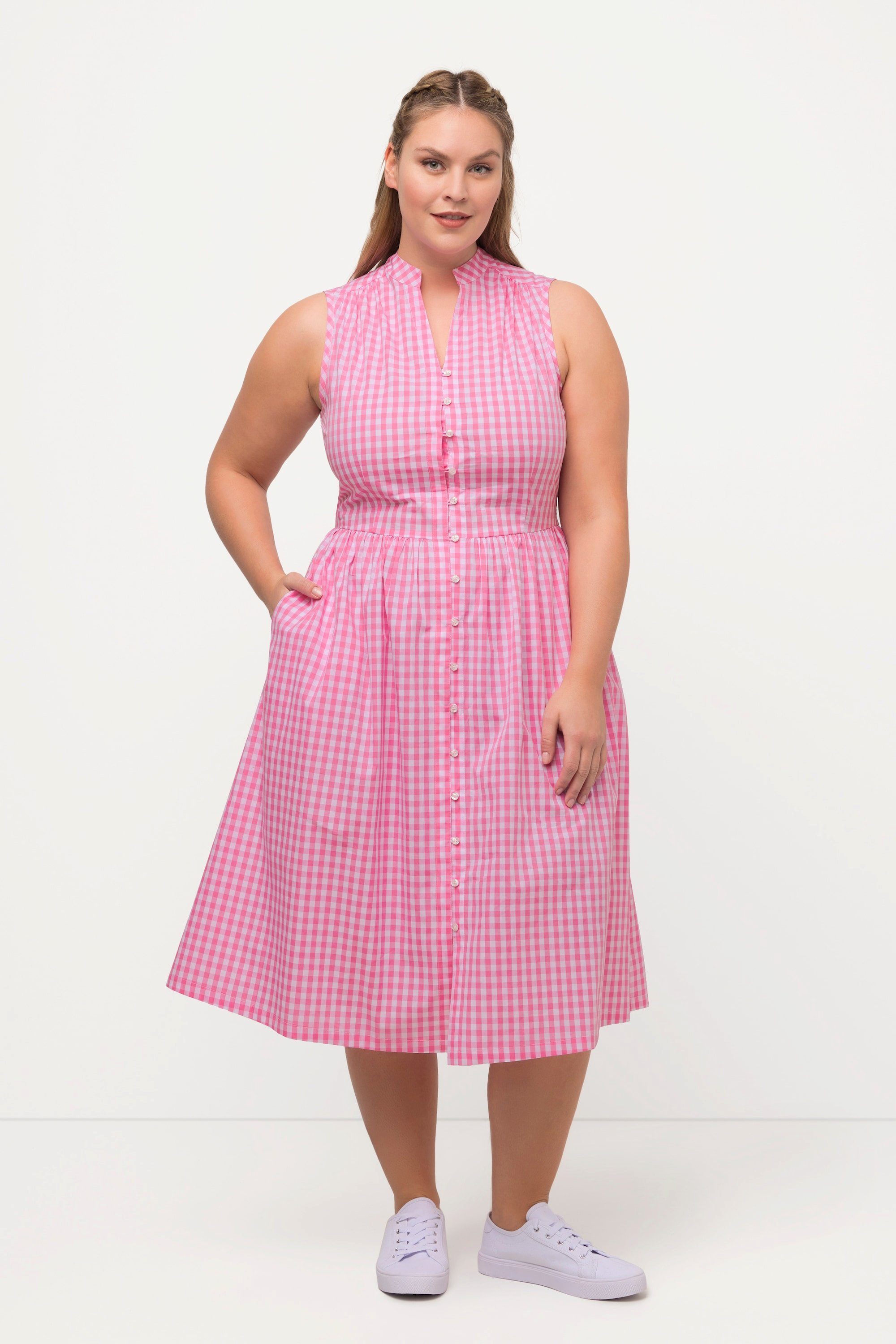 Ulla Popken Midikleid Trachtenkleid Karo V-Ausschnitt günstig online kaufen