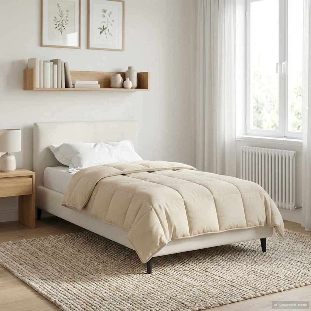 vidaXL Baumwollbettdecke Sommerdecke 135 x 200 cm Sommer Creme Atmungsaktiv, Bezug: Mikrofaser – Bild 4 von 5