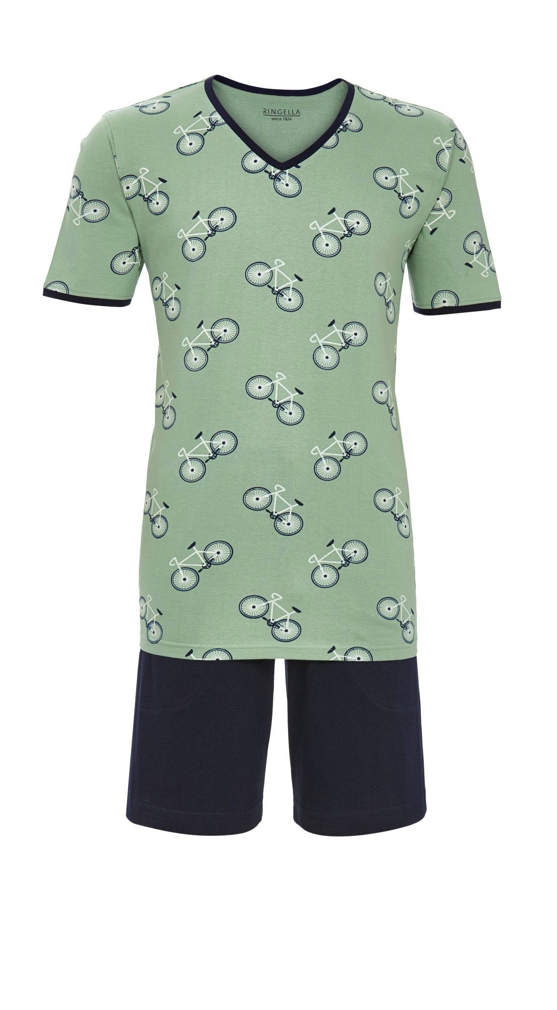 Ringella Shorty mit Fahrrad-Dessin auf grünem Fond und Bermuda-Hose (2 tlg) 100% Baumwolle