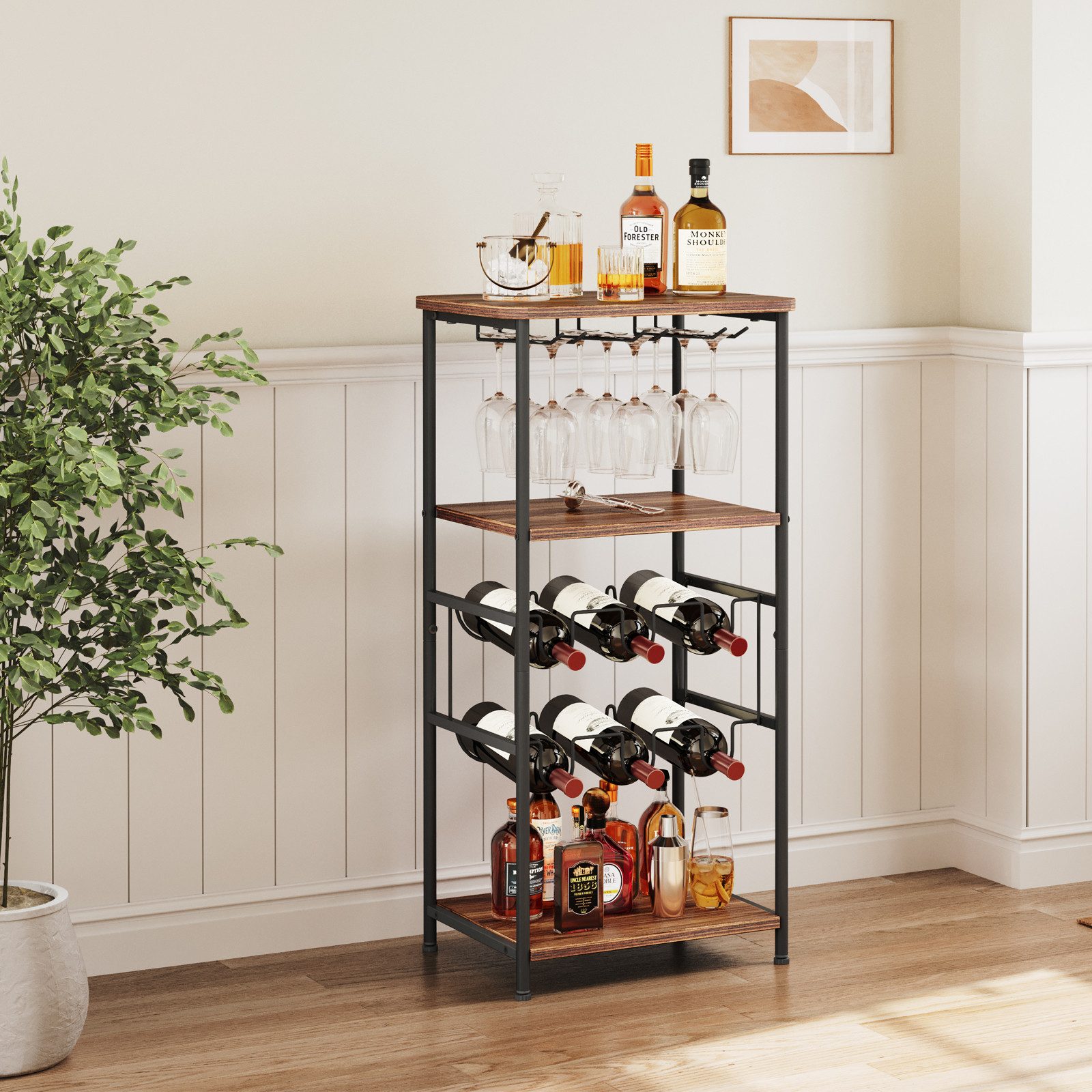 YOLEO Weinregal 5 Etagen Freistehendes Weinregal mit Glashalter und Tischpl günstig online kaufen